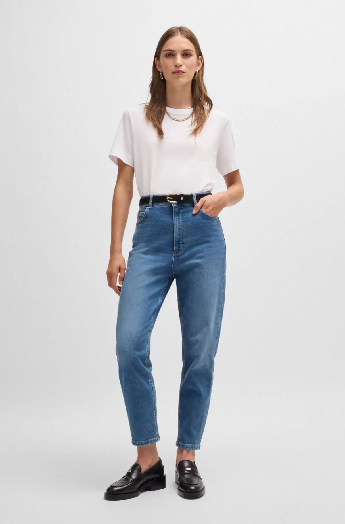 HUGO BOSS Afkortede Jeans Med Høj Talje I t Denim Med Behageligt Stræk Blå Fashion