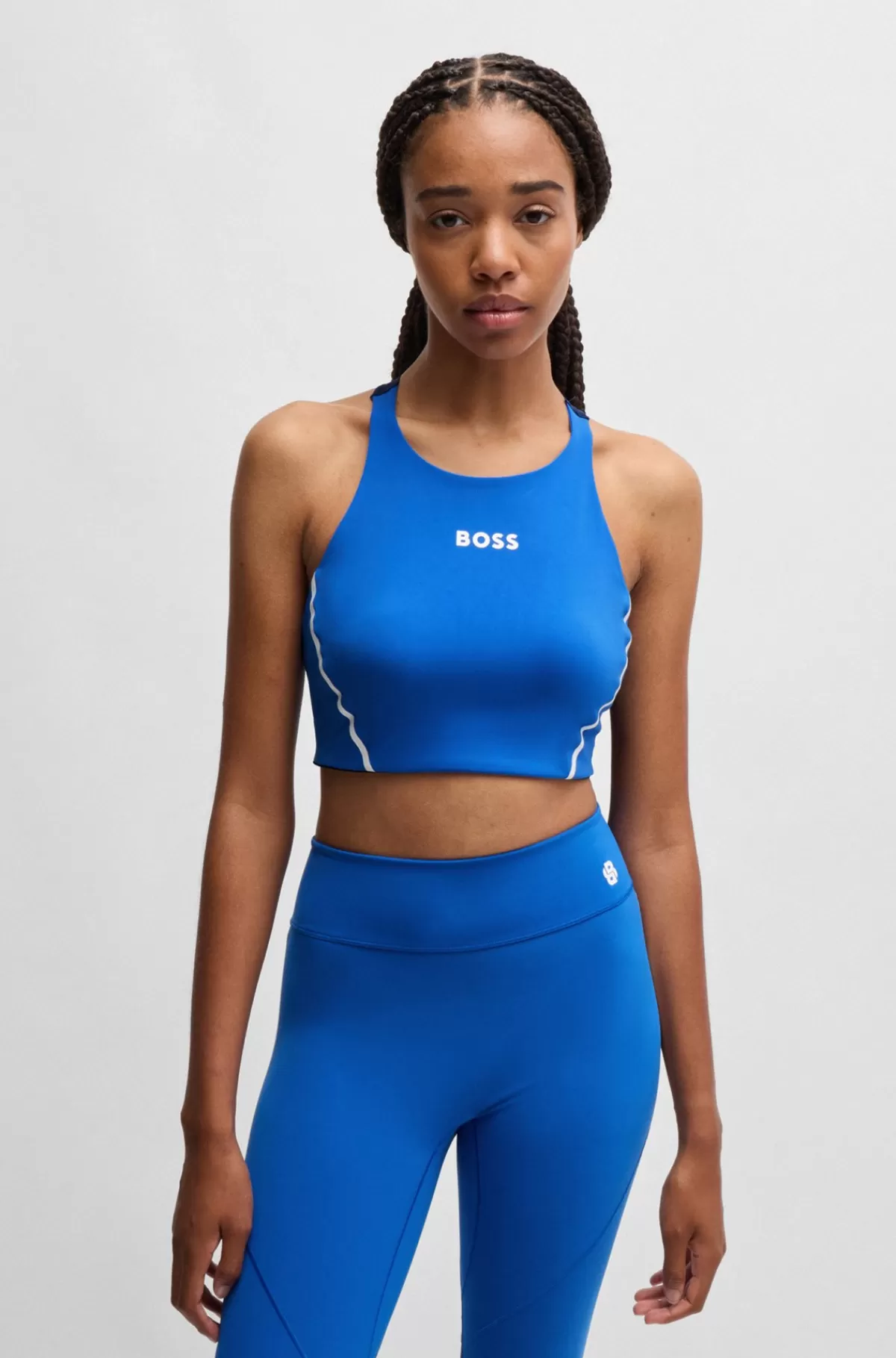 HUGO BOSS Afkortet Top I Jersey Med Stræk Og Meshdetaljer Blå Discount