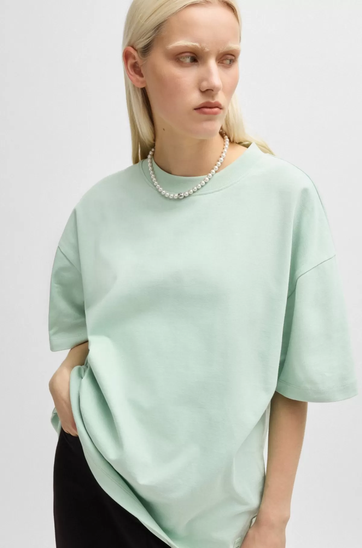 HUGO BOSS All-gender T-shirt Med Oversize Fit I Bomuld Og Med Logomærkat Lysegrøn Discount