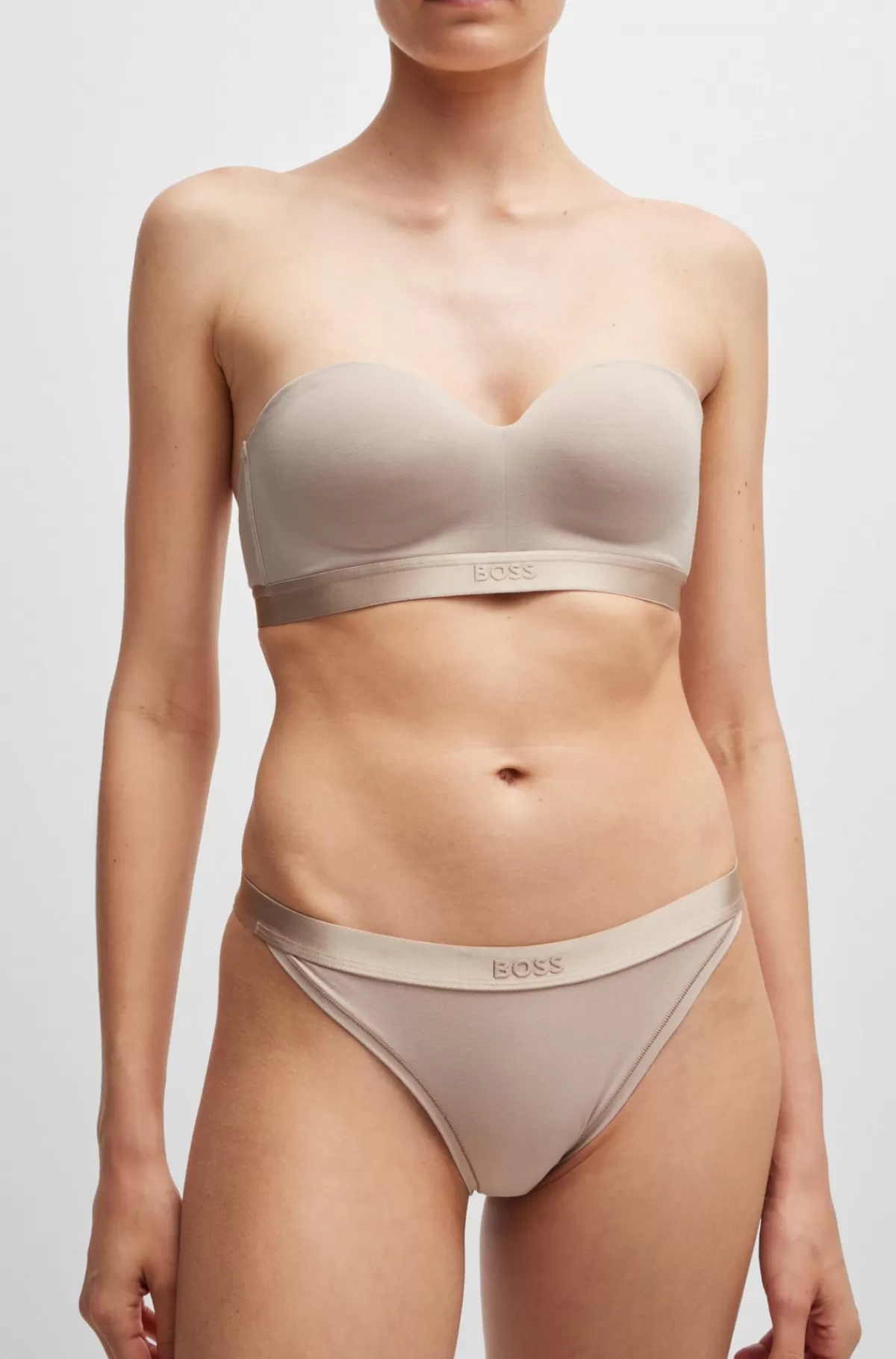 HUGO BOSS Bh I Bomuldsblanding Med Brandet Bånd Og Aftagelige Stropper Lys beige Clearance