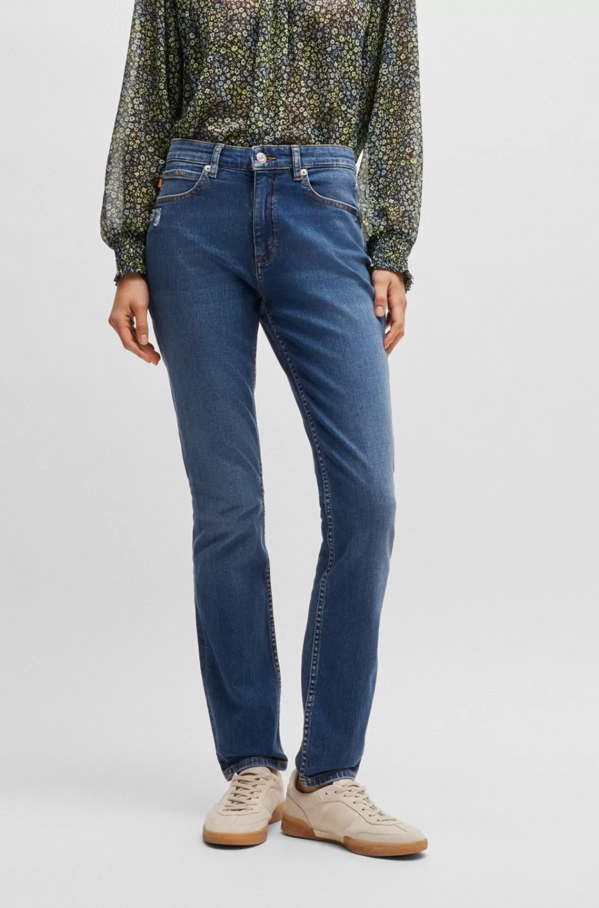 HUGO BOSS Blå Jeans I Denim Med Stræk Og Slitage Mørkeblå Best