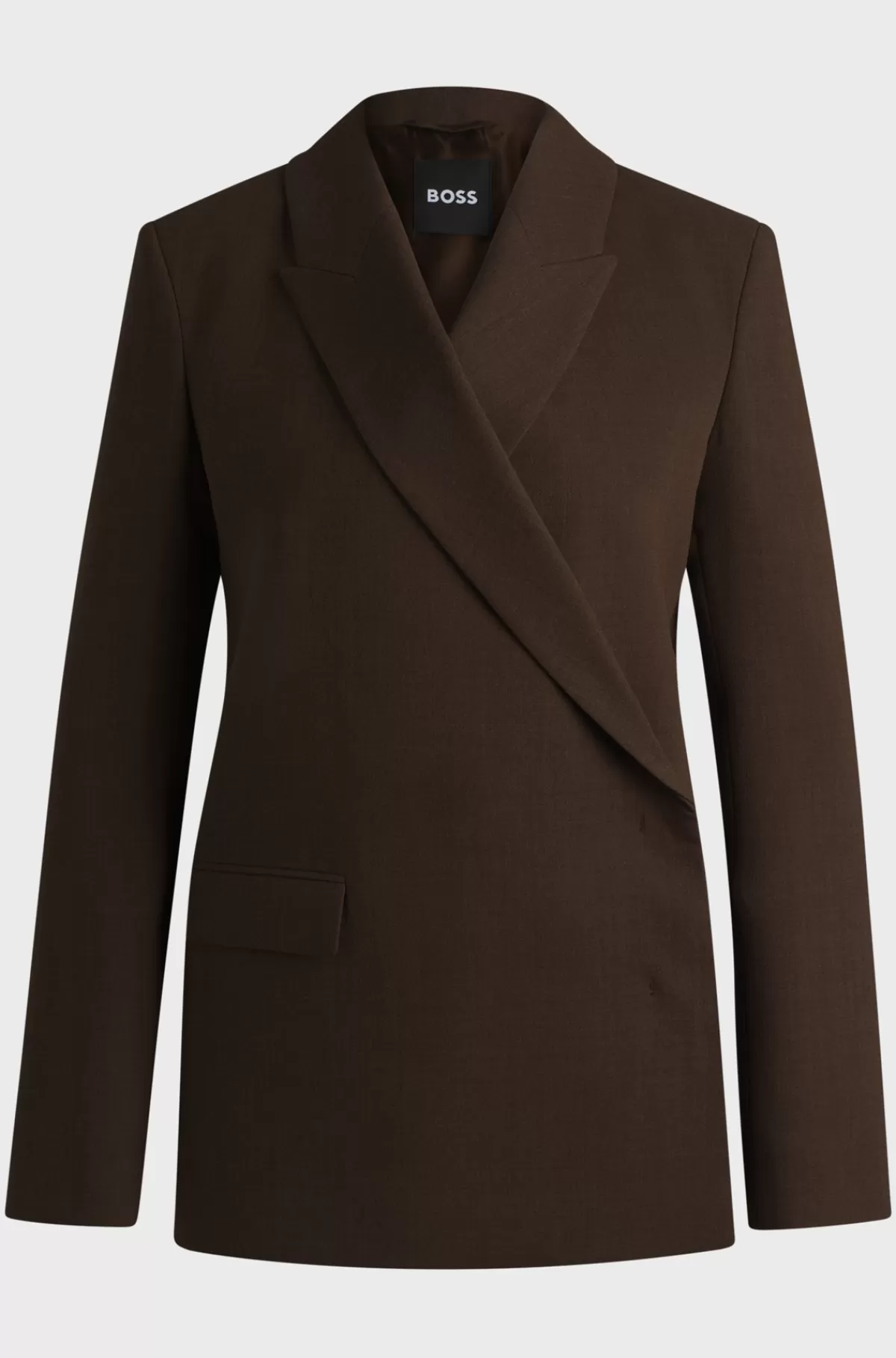 HUGO BOSS Blazer Med Slå Om-design Foran I Meleret Crepe Af Ny Uld Brun Best