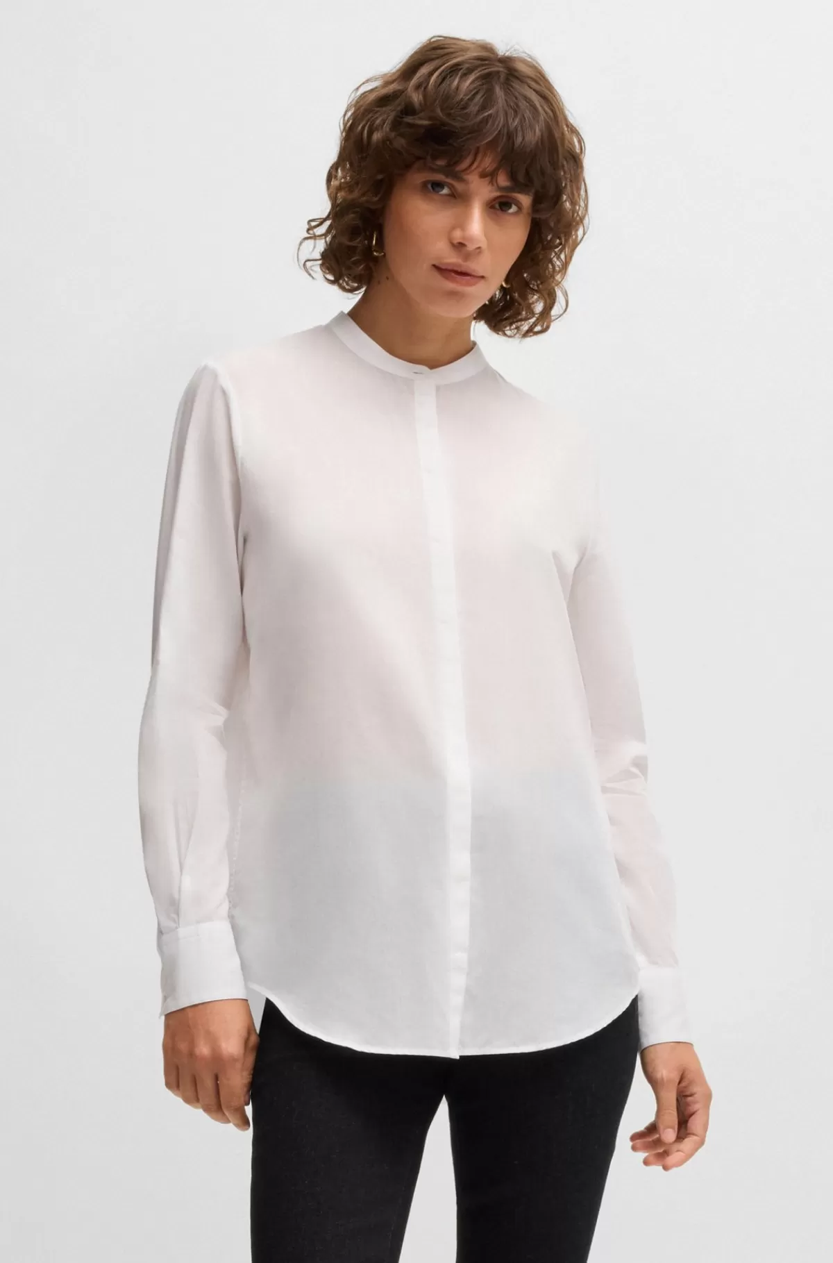 HUGO BOSS Bluse Med Regular Fit Bluse I Chambray Af En Bomuldsblanding Hvid Best