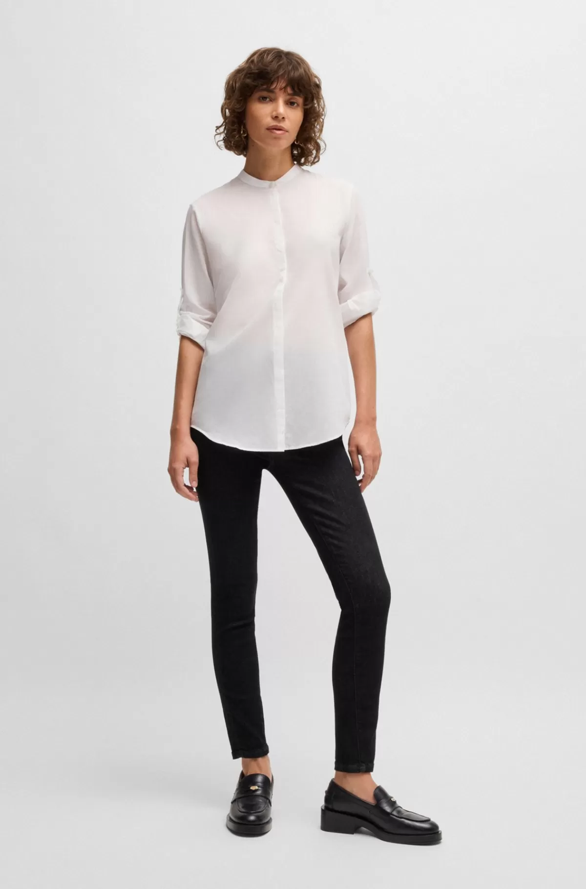 HUGO BOSS Bluse Med Regular Fit Bluse I Chambray Af En Bomuldsblanding Hvid Best