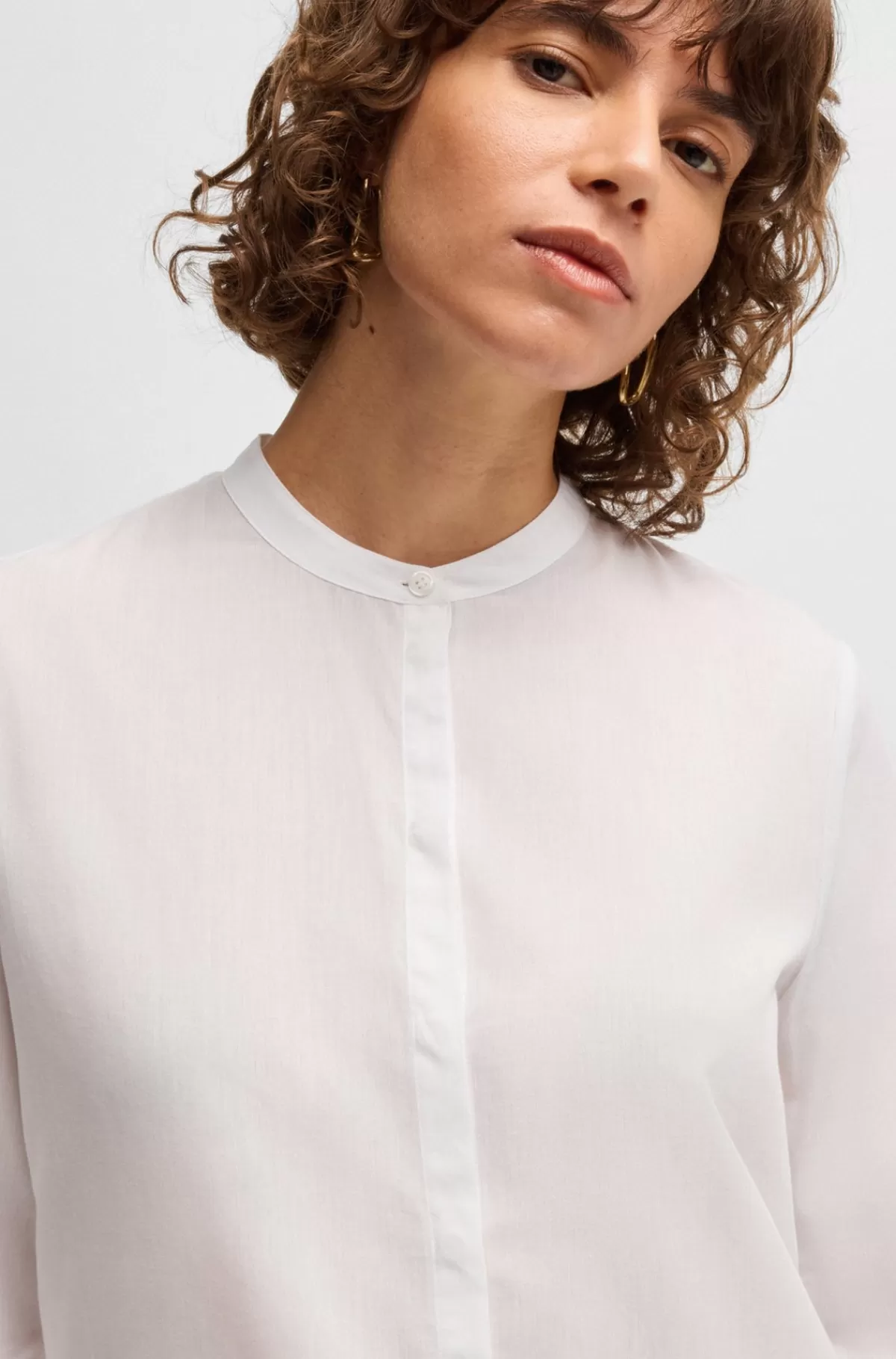 HUGO BOSS Bluse Med Regular Fit Bluse I Chambray Af En Bomuldsblanding Hvid Best