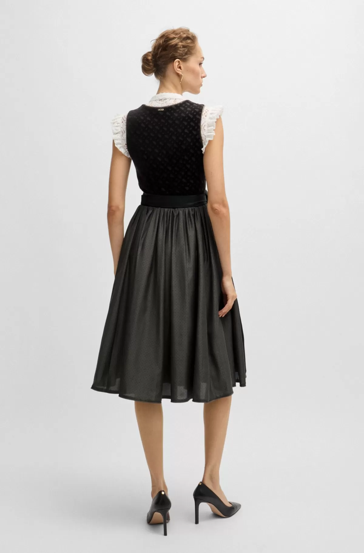 HUGO BOSS BOSS X Kinga Mathe Brungrå Dirndl-kjole Med Fløjlsoverdel Med Monogrammer Mørkebrun Outlet