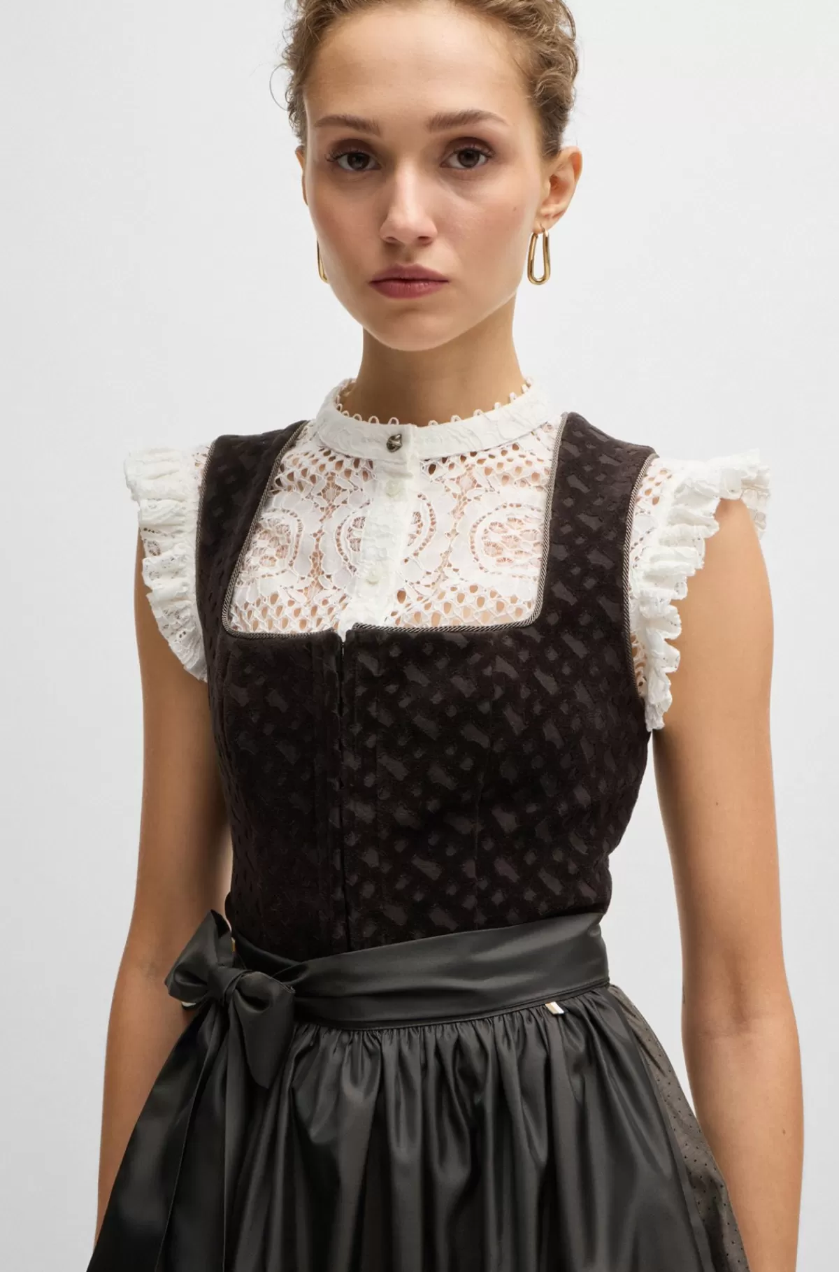 HUGO BOSS BOSS X Kinga Mathe Brungrå Dirndl-kjole Med Fløjlsoverdel Med Monogrammer Mørkebrun Outlet