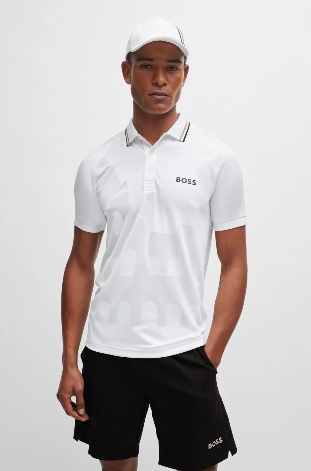 HUGO BOSS BOSS X MATTEO BERRETTINI Slim Fit Poloshirt I Specialfremstillet Jacquardjersey Hvid Clearance