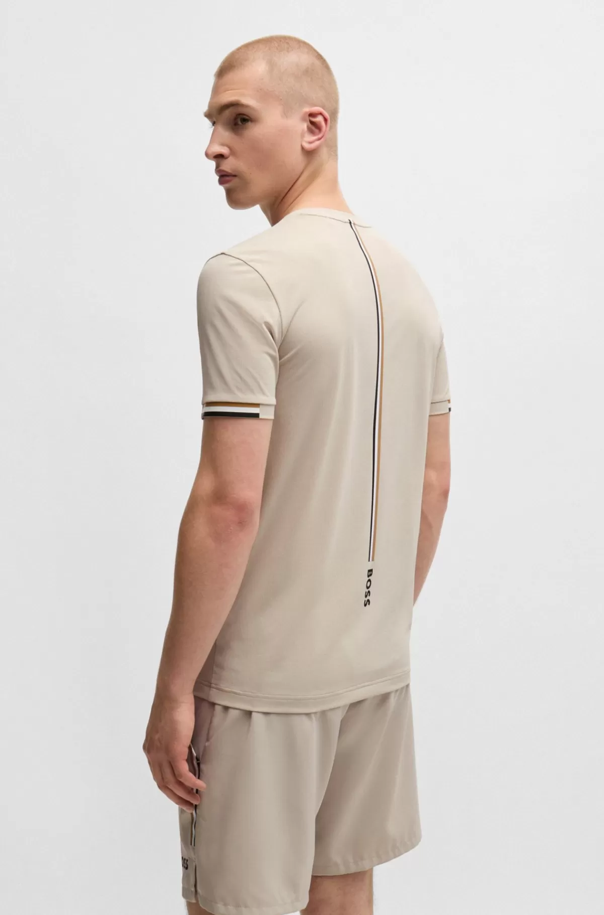 HUGO BOSS BOSS X Matteo Berrettini T-shirt I Vaffelvævet Stof Med Signaturstribet Grafik Lys beige Clearance