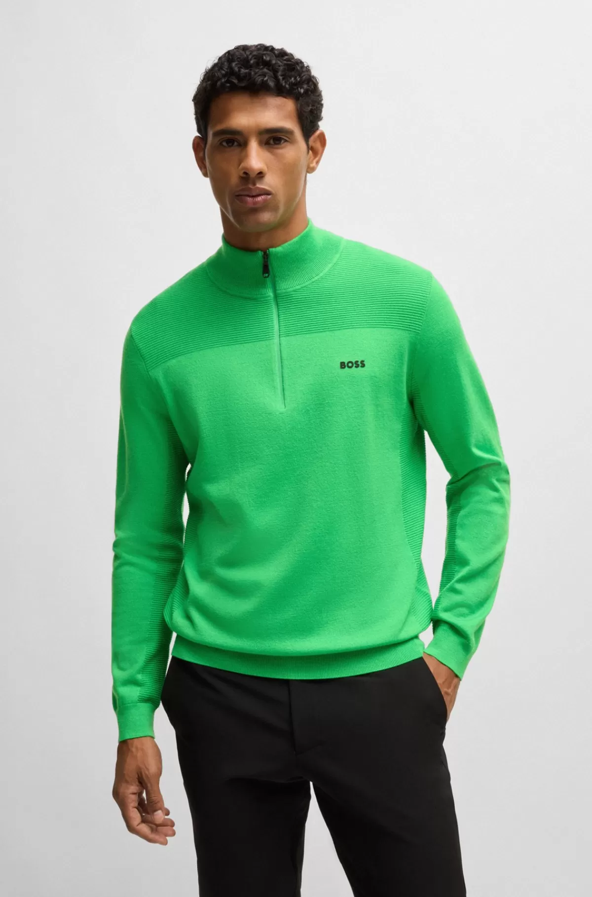 HUGO BOSS Brandet Sweater Med Lynlås I Halsen I Dry-flexstof Grøn Fashion
