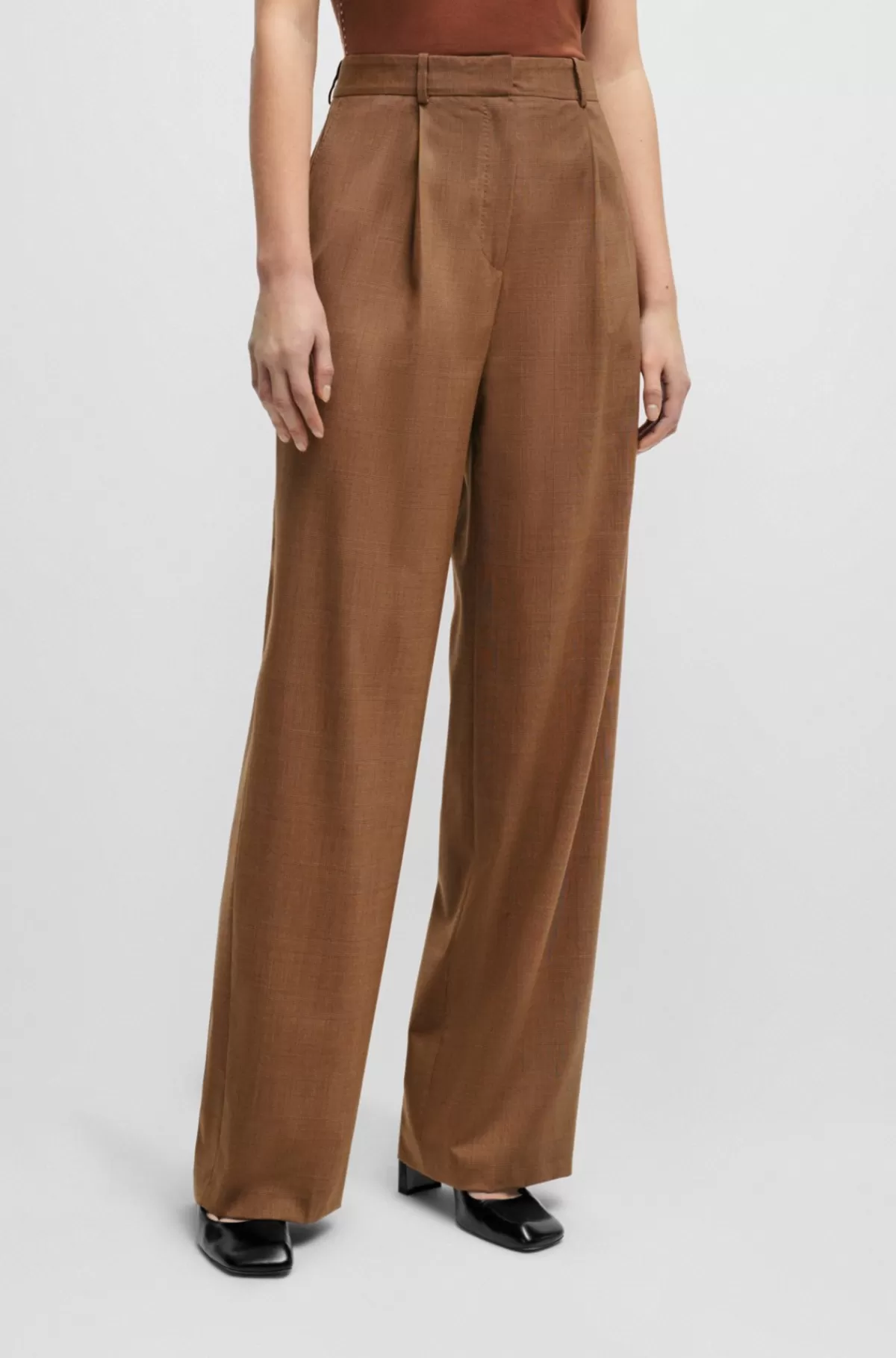 HUGO BOSS Bukser I Regular Fit I Ternet Ny Uld Og Silke Brun Best