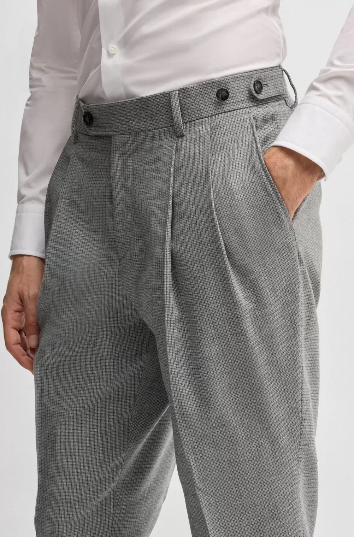 HUGO BOSS Bukser I Ternet Uld Med Stræk Fra BOSS SELECTED BY BECKHAM Lysegrå Outlet
