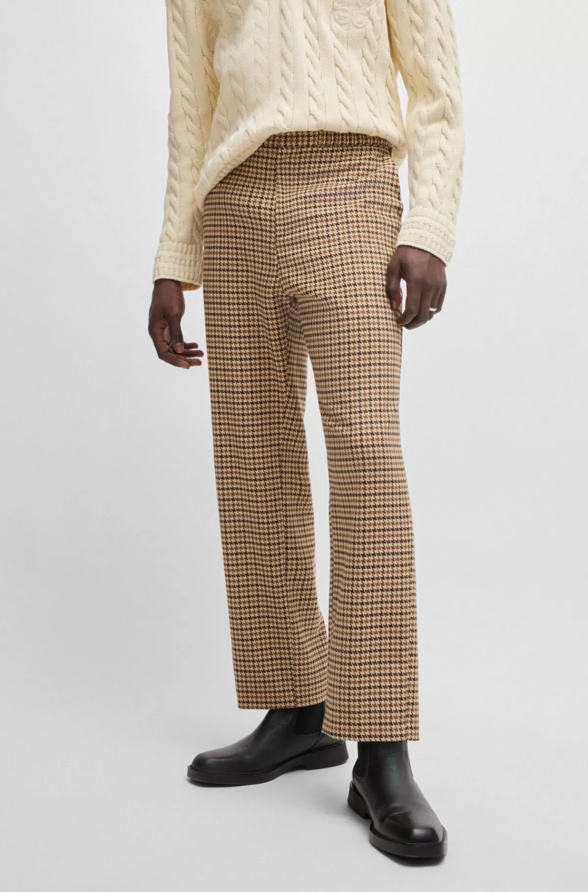 HUGO BOSS Bukser Med Et Moderne Fit I Materiale Med Stræk Og Hanefjedstern Mørkebrun Best Sale