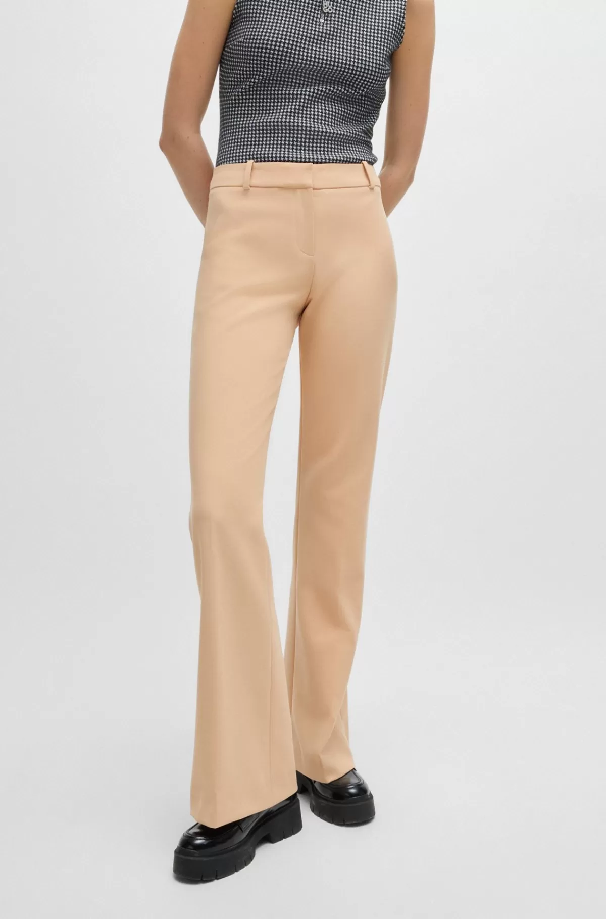HUGO BOSS Bukser Med Regular Fit I Stof Med Stræk Og Bootcut-ben Lys beige Clearance