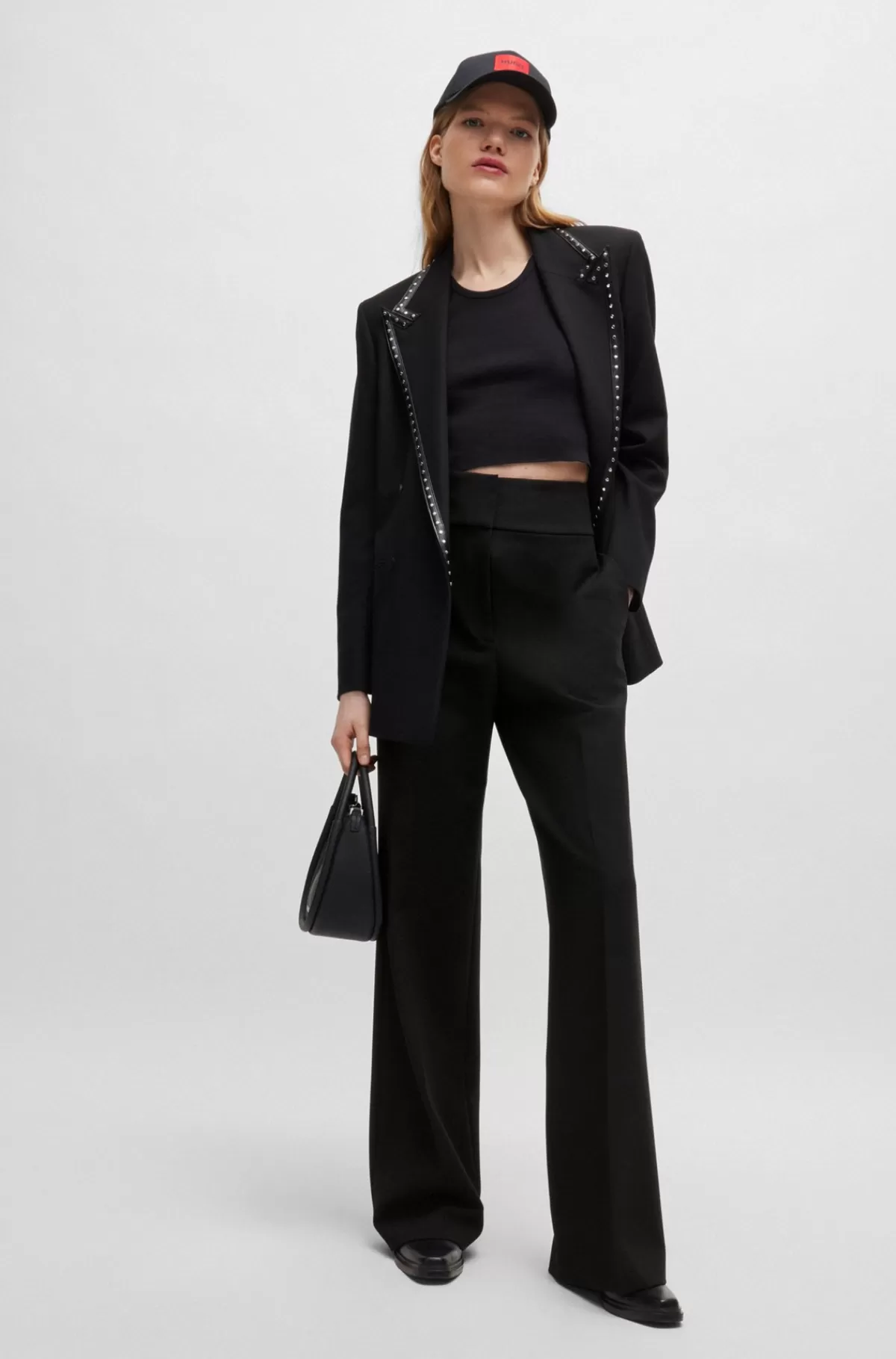 HUGO BOSS Bukser Med Regular Fit Og Brede Ben I Stof Med Stræk Sort Discount