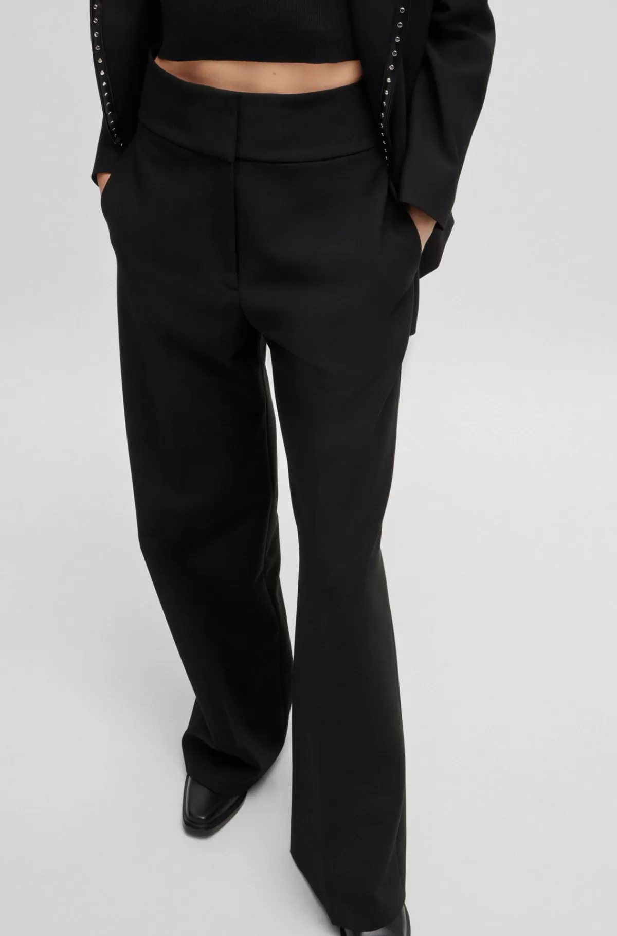 HUGO BOSS Bukser Med Regular Fit Og Brede Ben I Stof Med Stræk Sort Discount