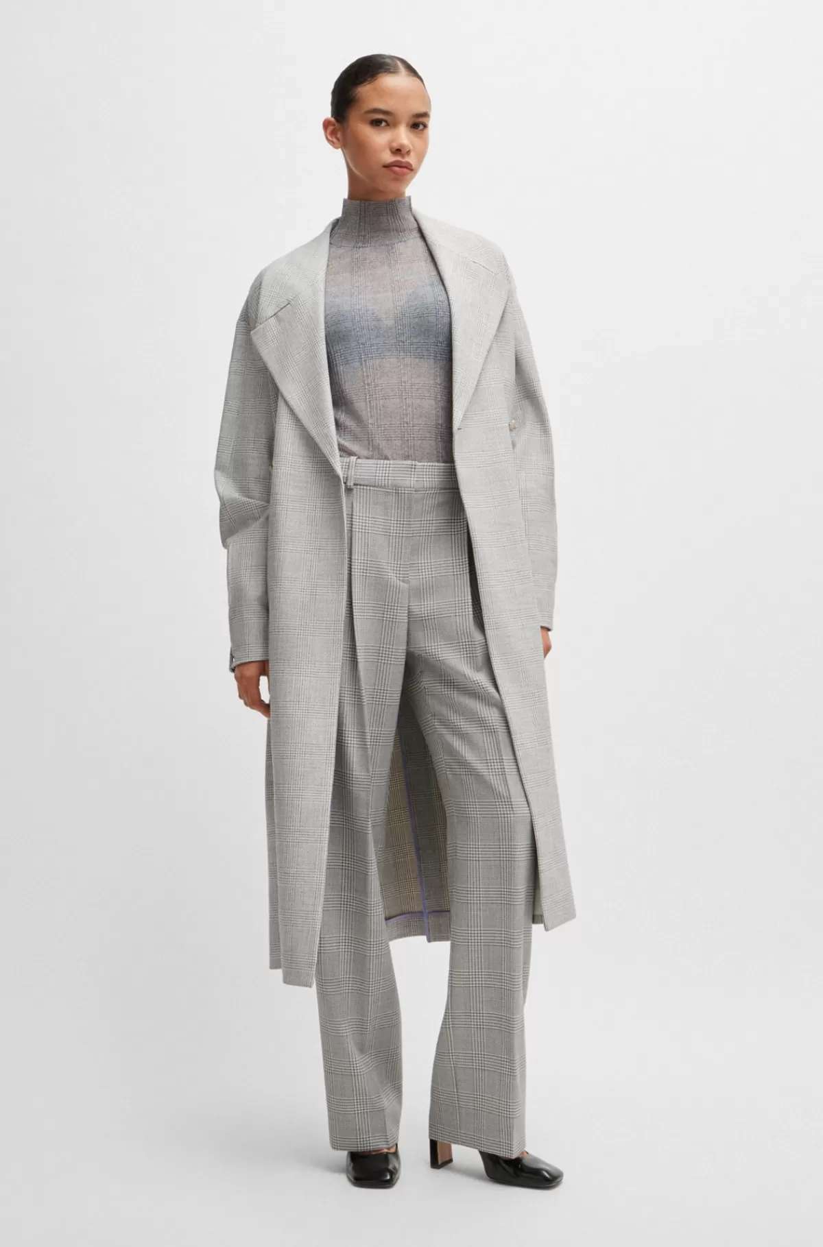HUGO BOSS Bukser Med Straight Fit I Prince Of Wales-ternet Ny Uld Grå mønstret Clearance