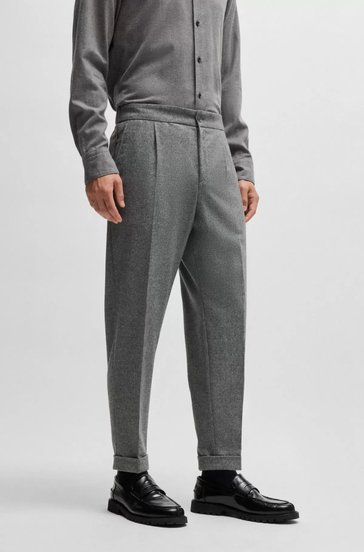 HUGO BOSS Bukser Med Tapered Fit I Flannel Med Stræk Sølv Best