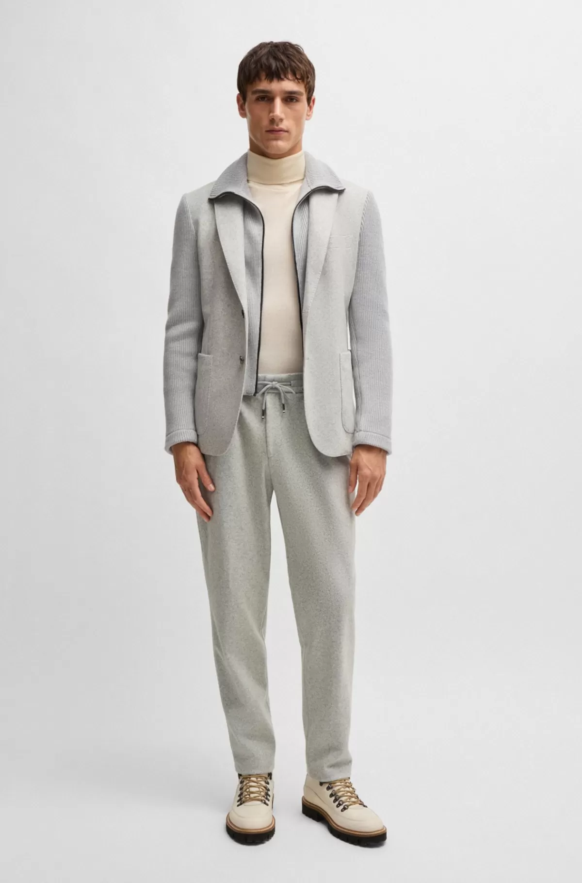 HUGO BOSS Bukser Med Tapered Fit I Meleret Uldblanding Sølv Fashion