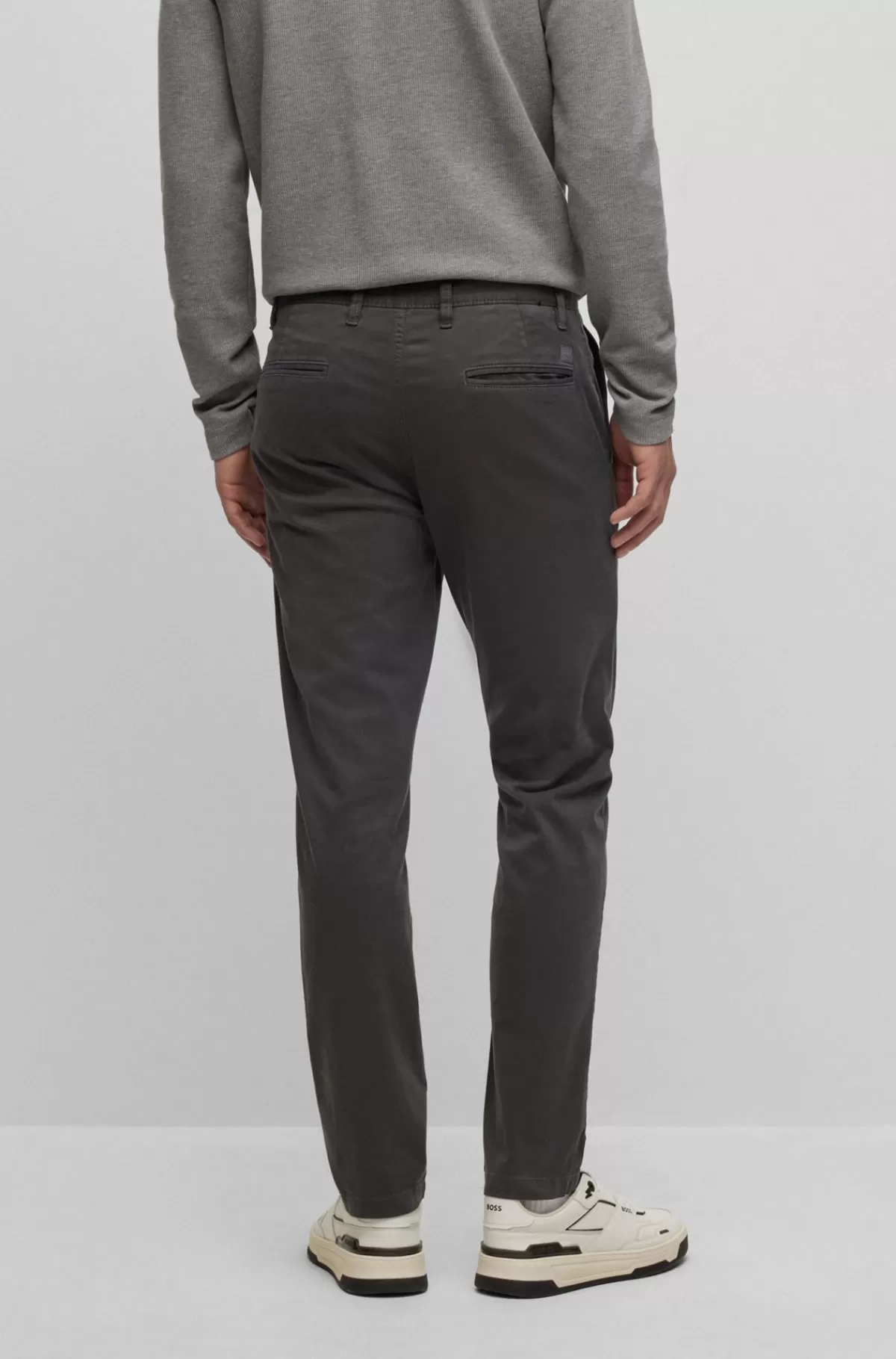 HUGO BOSS Chinos Med Pasform Med Slank Ankel I Overfarvet, Strækbar Bomuldssatin Mørkegrå Sale
