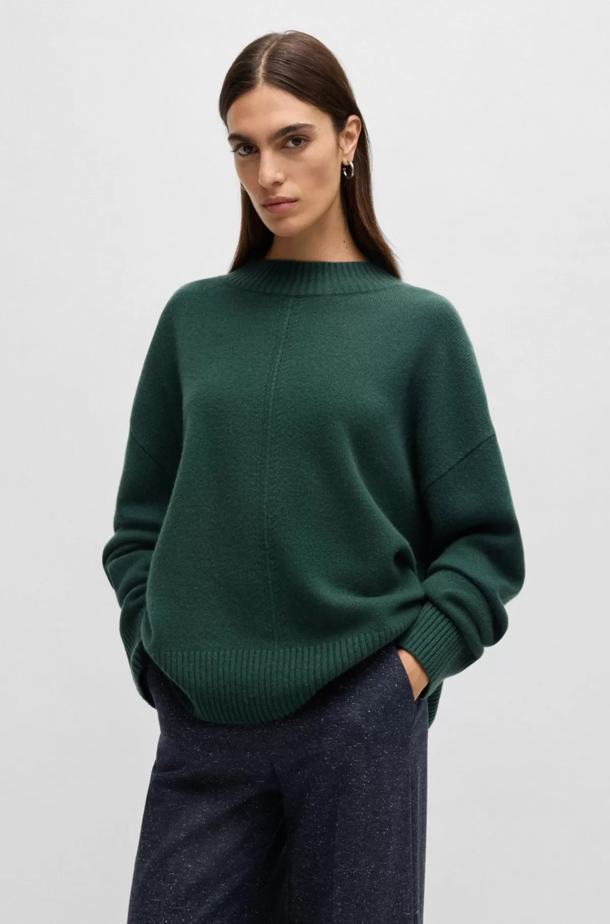 HUGO BOSS Crew Neck Sweater I Kashmir Mørkegrøn Outlet