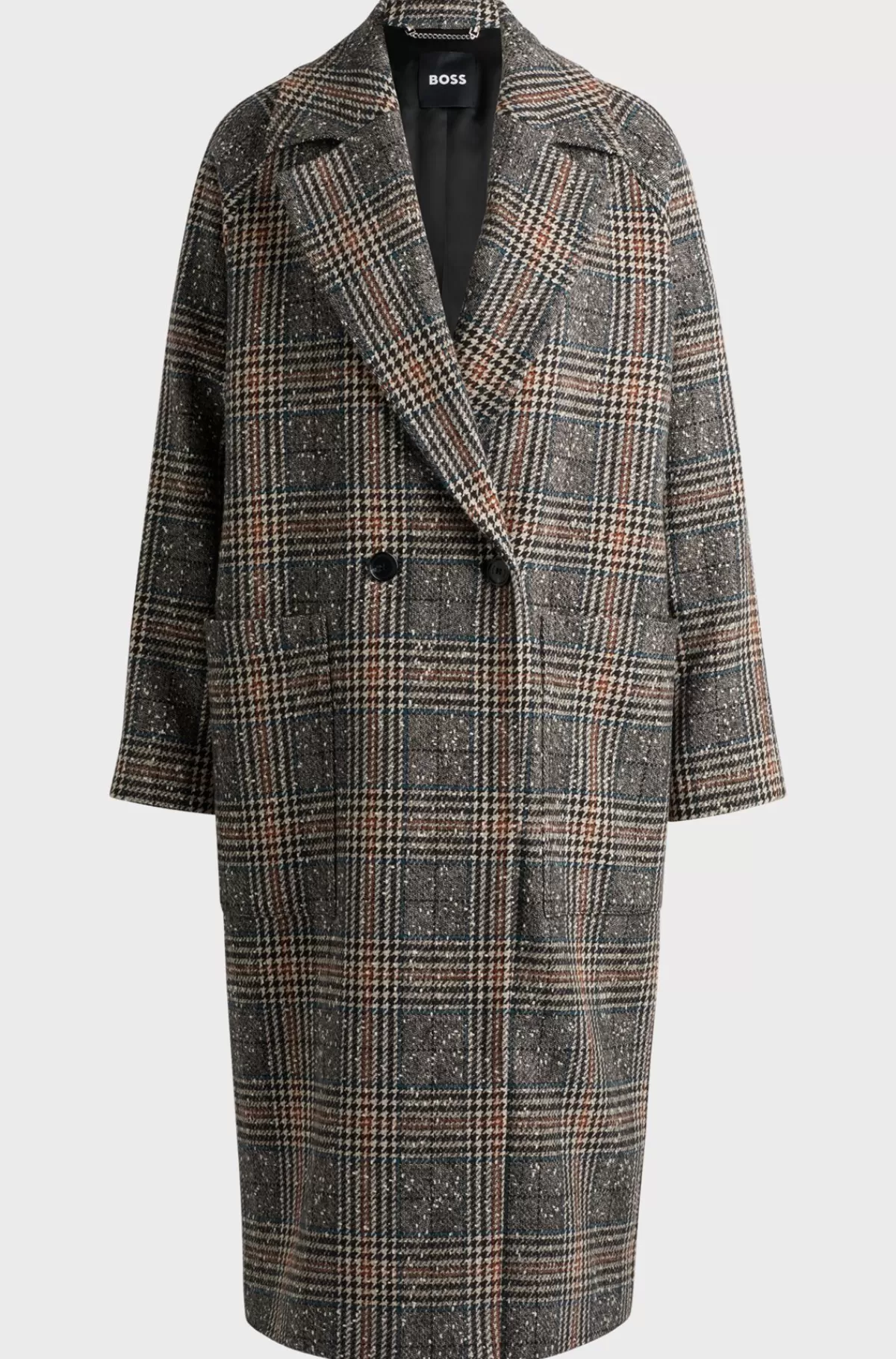 HUGO BOSS Dobbeltradet Frakke I Tweed Med Prince Of Wales-tern Og Loose Fit Mønstret Sale