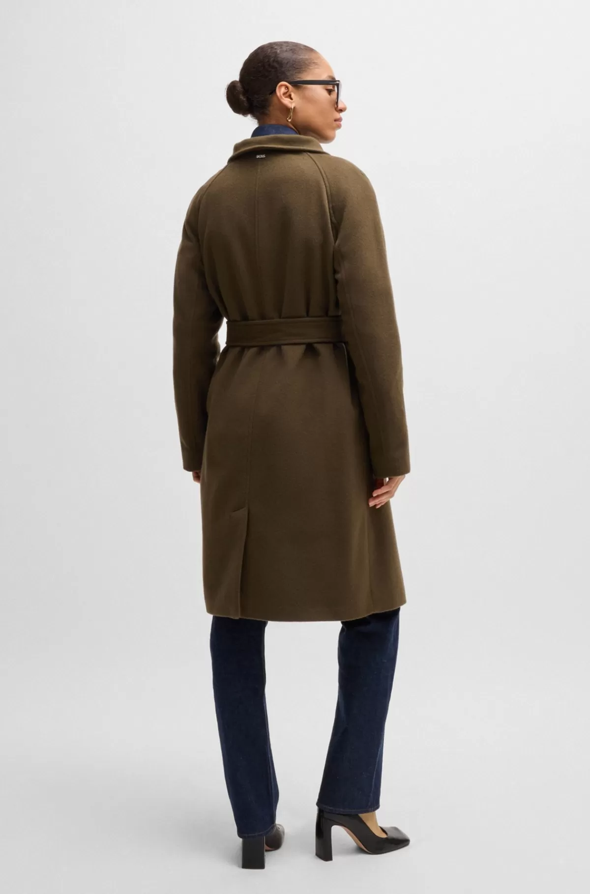 HUGO BOSS Dobbeltradet Frakke I Uldblanding Kaki Flash Sale