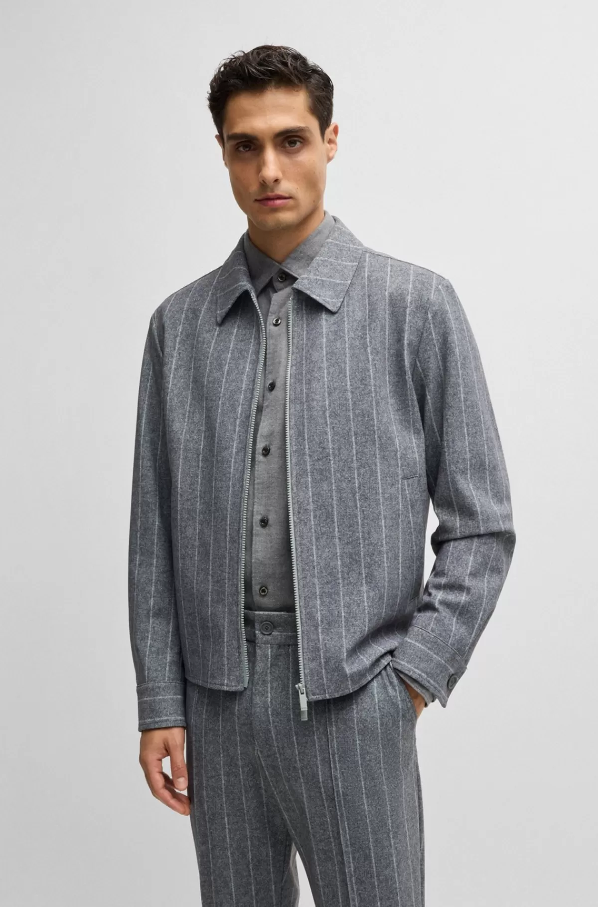 HUGO BOSS Dressletic-jakke Med Slim Fit I Stribet Jersey Med Performance-stræk Grå Discount
