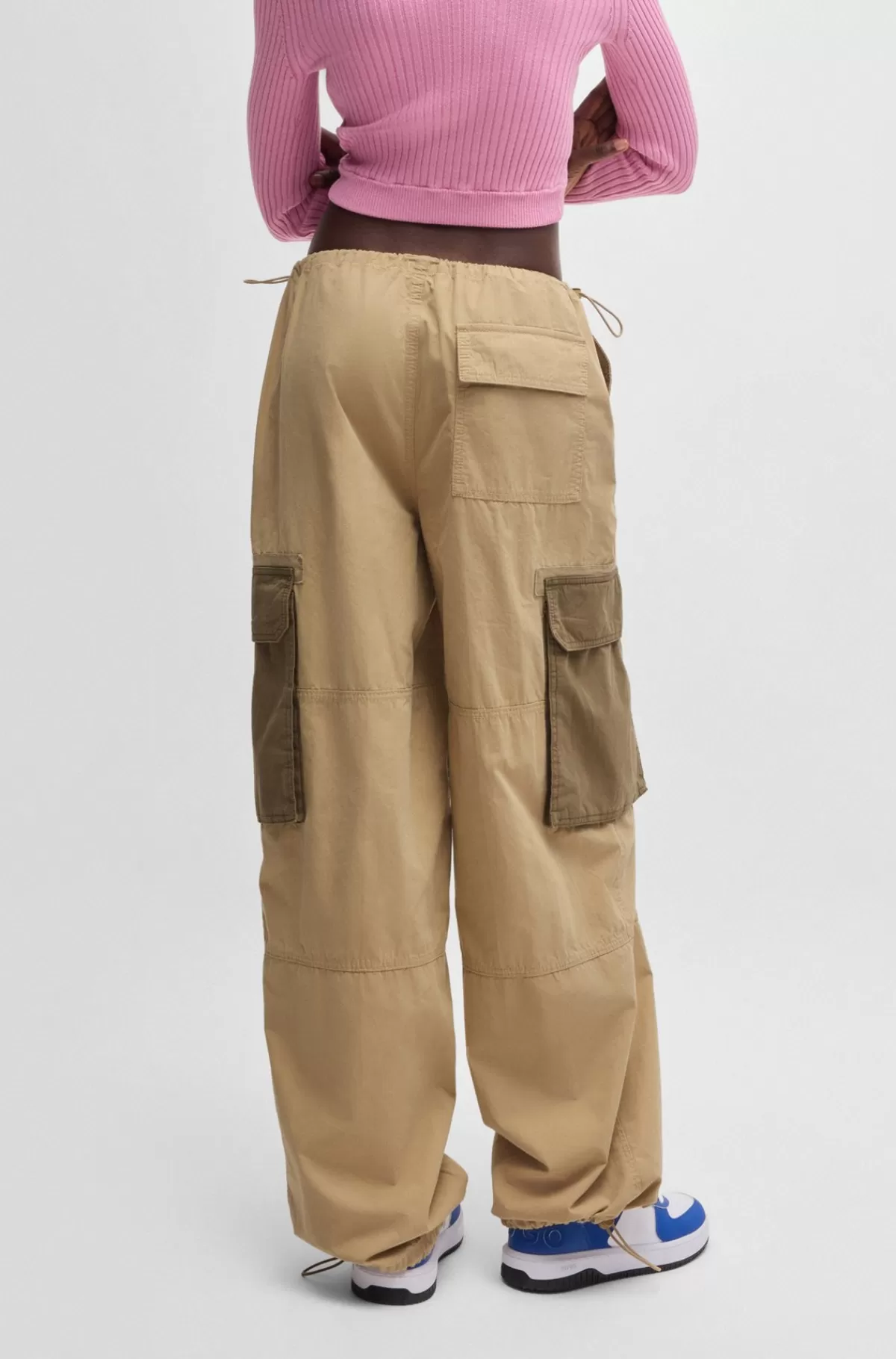 HUGO BOSS Faldskærmsbukser I Bomuld Med Oversize Fit Og Cargolommer Lys beige Outlet