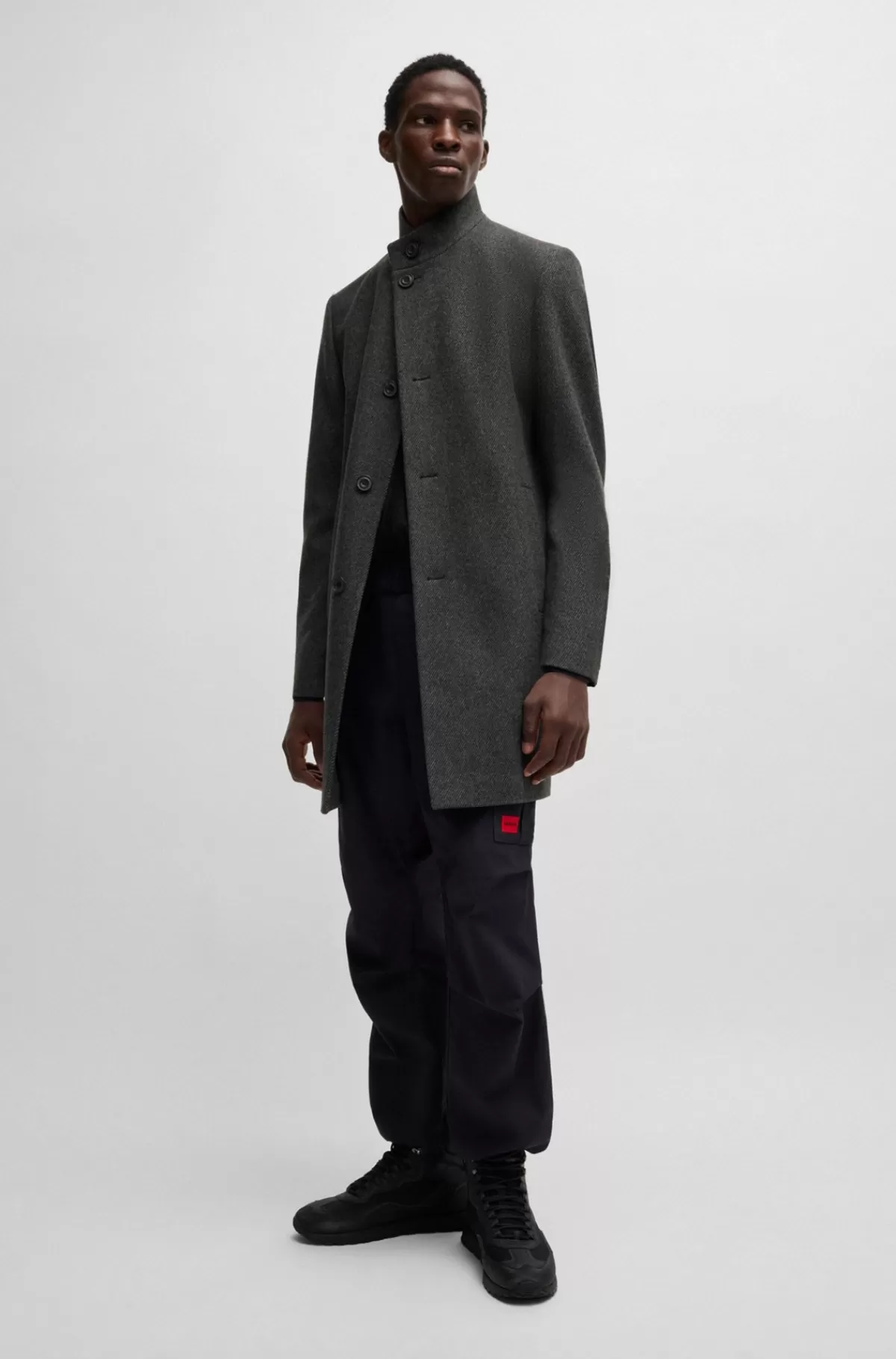HUGO BOSS Formel Frakke Med Regular Fit I Twill Af Uldblanding Grå New