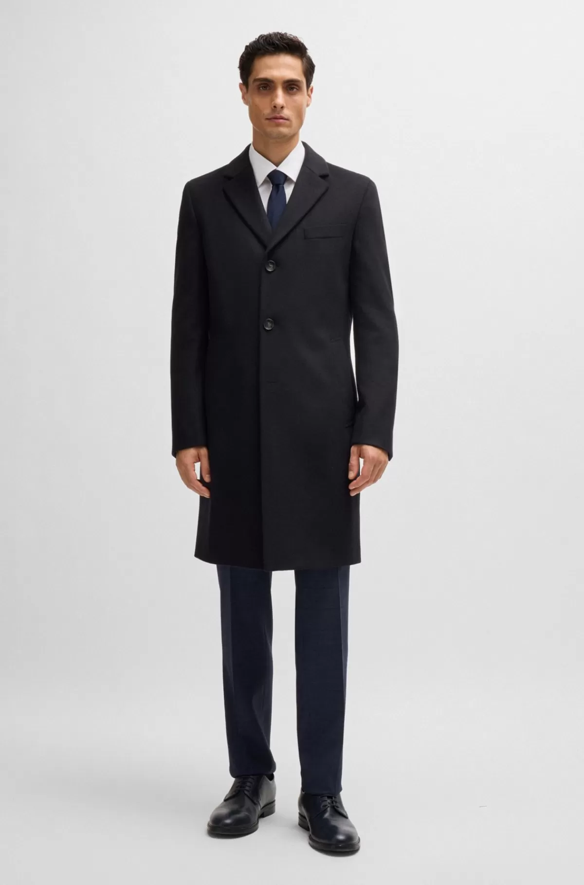 HUGO BOSS Frakke Med Slim Fit I Ny Uld Og Kashmir Mørkeblå Cheap
