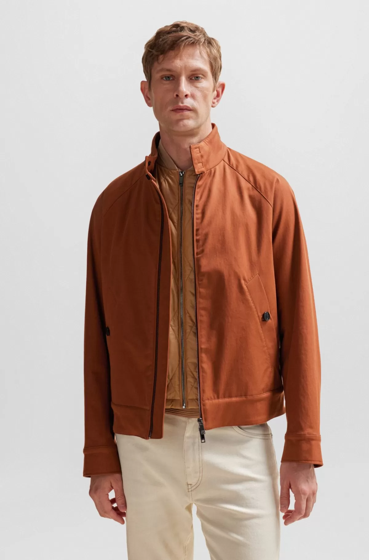 HUGO BOSS Harrington-jakke Med Regular Fit Og Aftagelig Indvendig Vest Brun Online