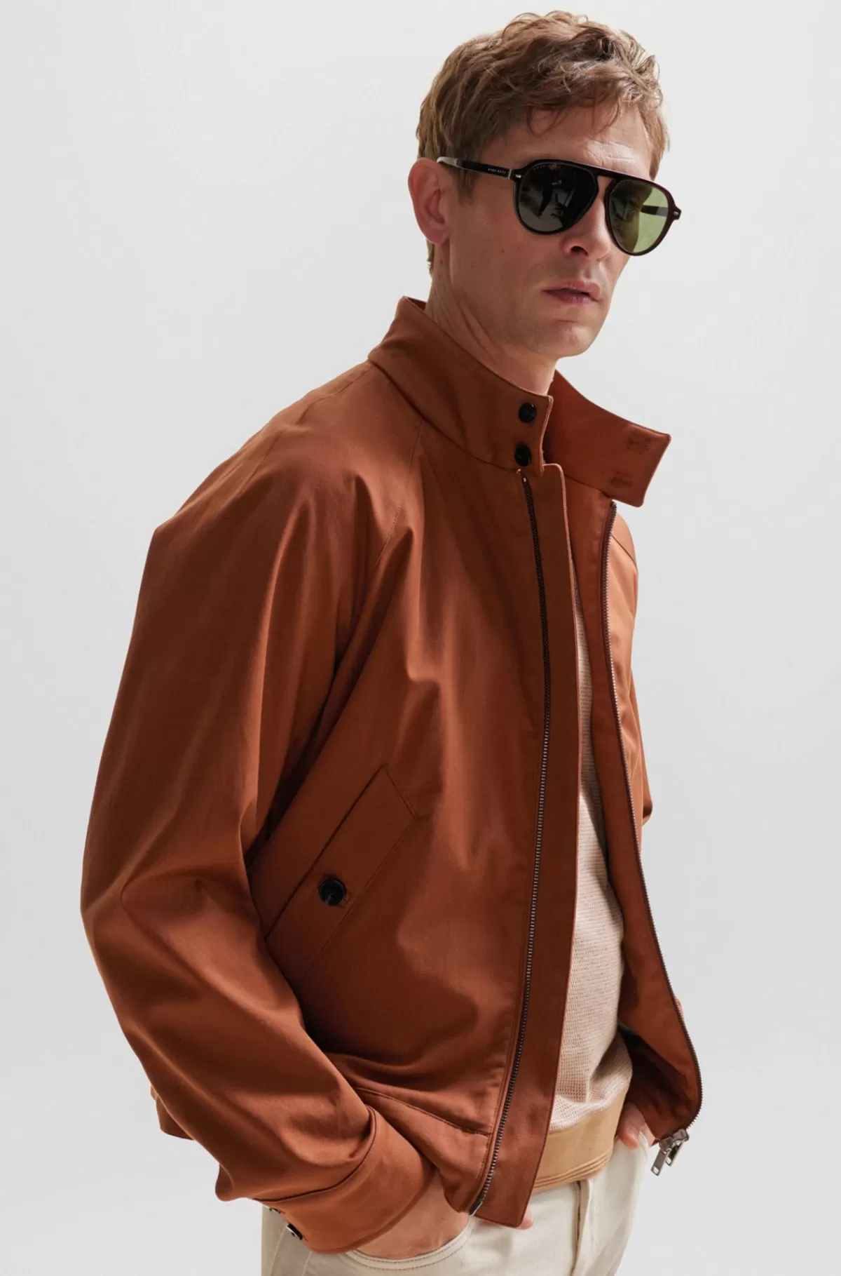 HUGO BOSS Harrington-jakke Med Regular Fit Og Aftagelig Indvendig Vest Brun Online