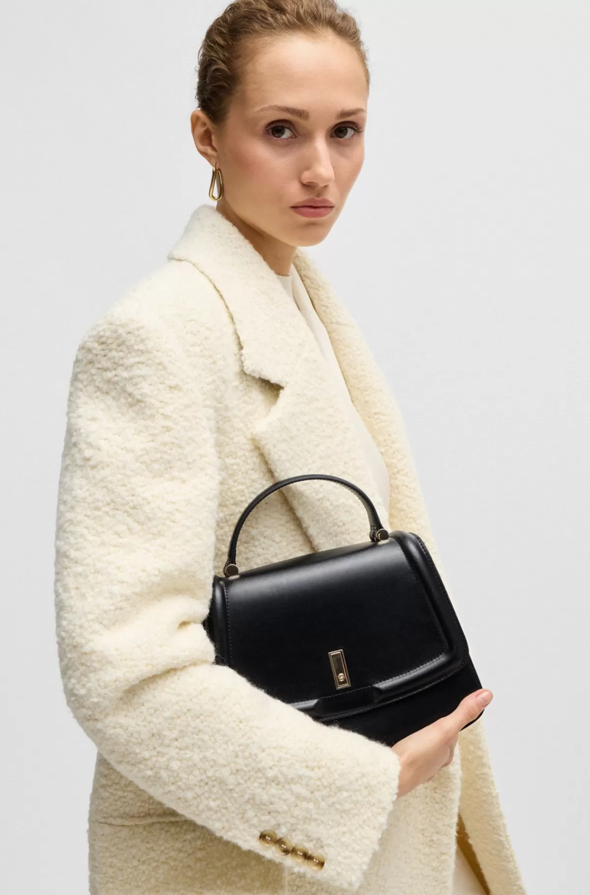 HUGO BOSS Håndtaske I Læder Med Hank Foroven Og Dobbelt B-monogram Sort Flash Sale
