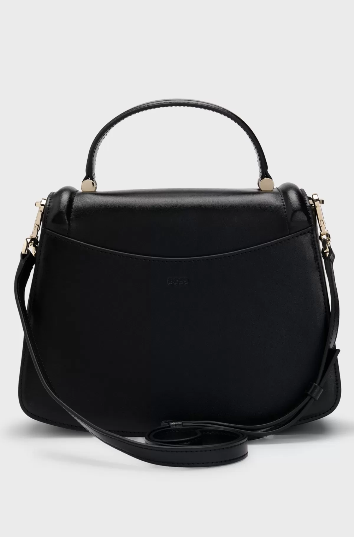 HUGO BOSS Håndtaske I Læder Med Hank Foroven Og Dobbelt B-monogram Sort Flash Sale
