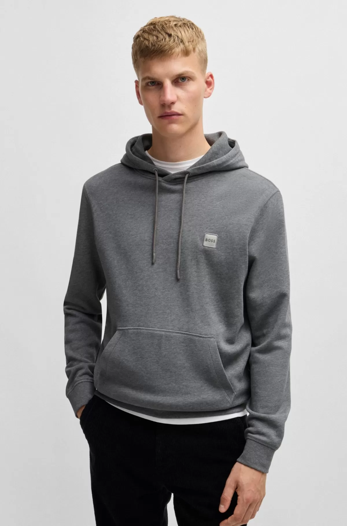 HUGO BOSS Hættetrøje I Bomuldsfrotté Med Logomærke Grå Flash Sale