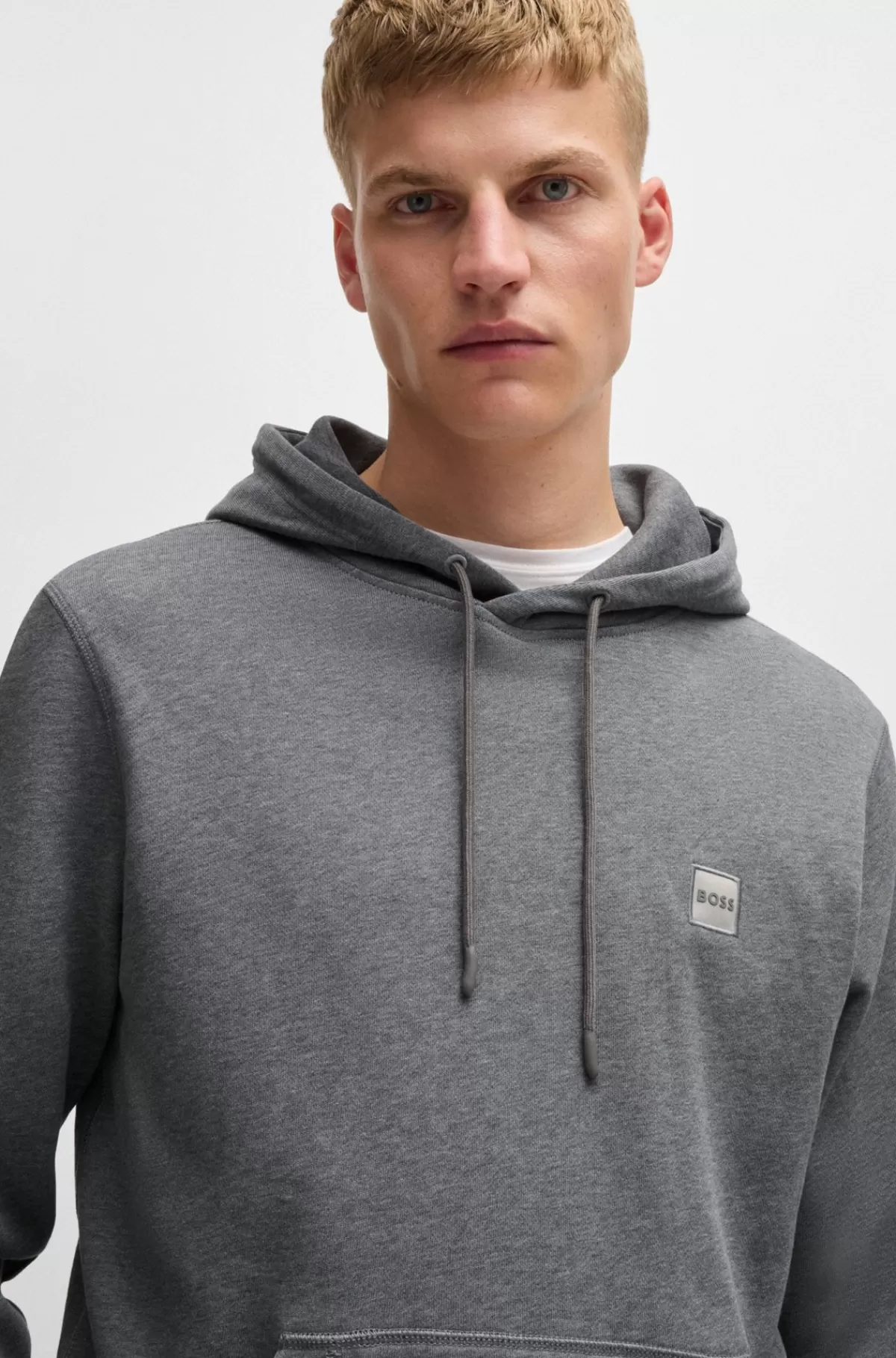 HUGO BOSS Hættetrøje I Bomuldsfrotté Med Logomærke Grå Flash Sale