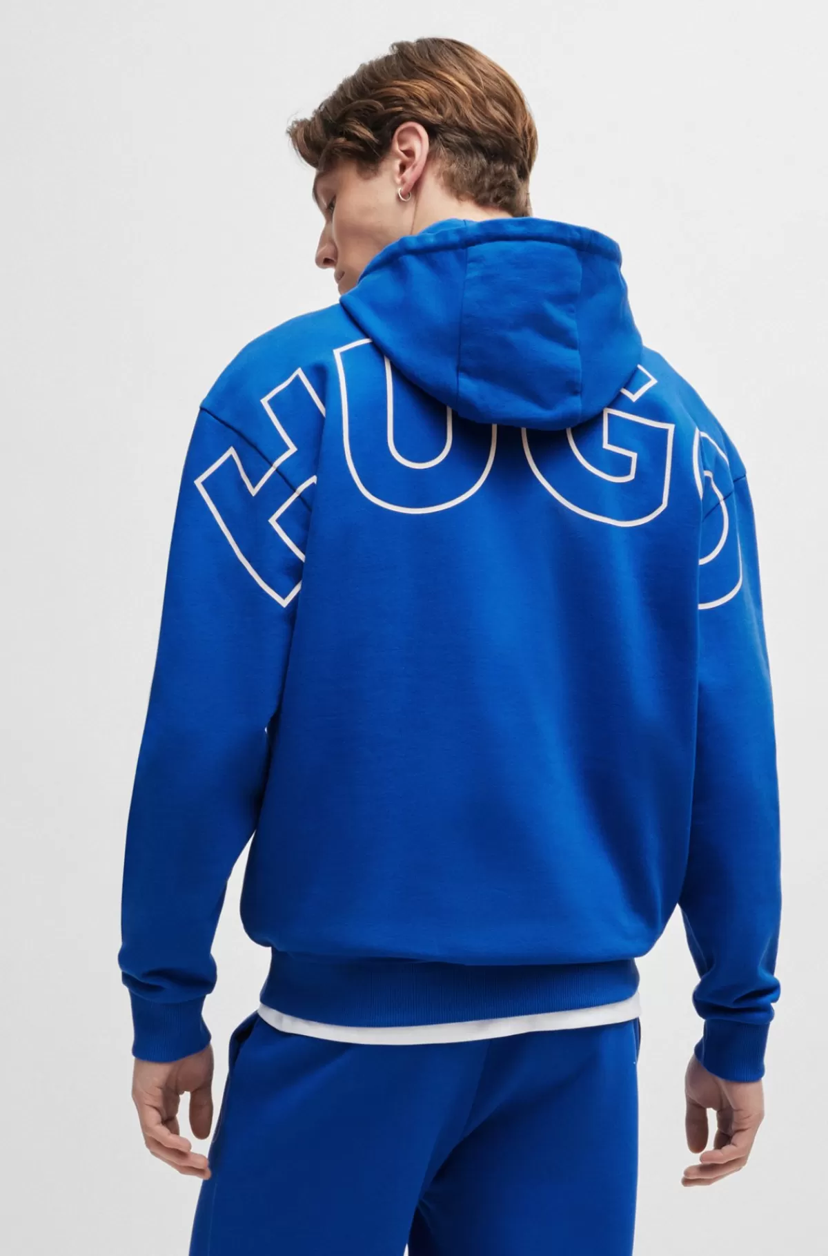 HUGO BOSS Hættetrøje I Bomuldsfrotté Med Omridsede Logoer Blå Fashion