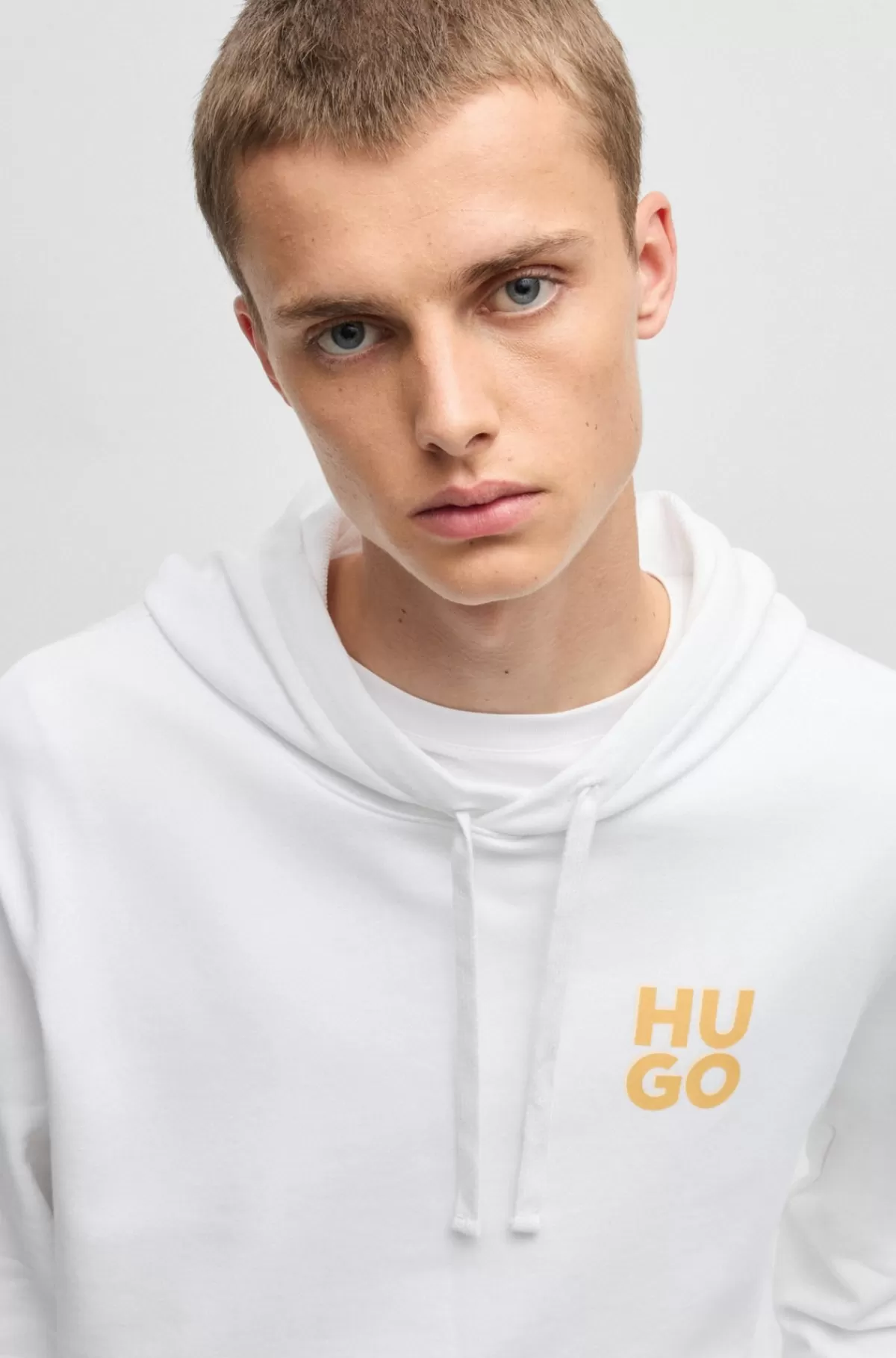 HUGO BOSS Hættetrøje I Bomuldsfrotté Med Stablet Logoprint Hvid Fashion