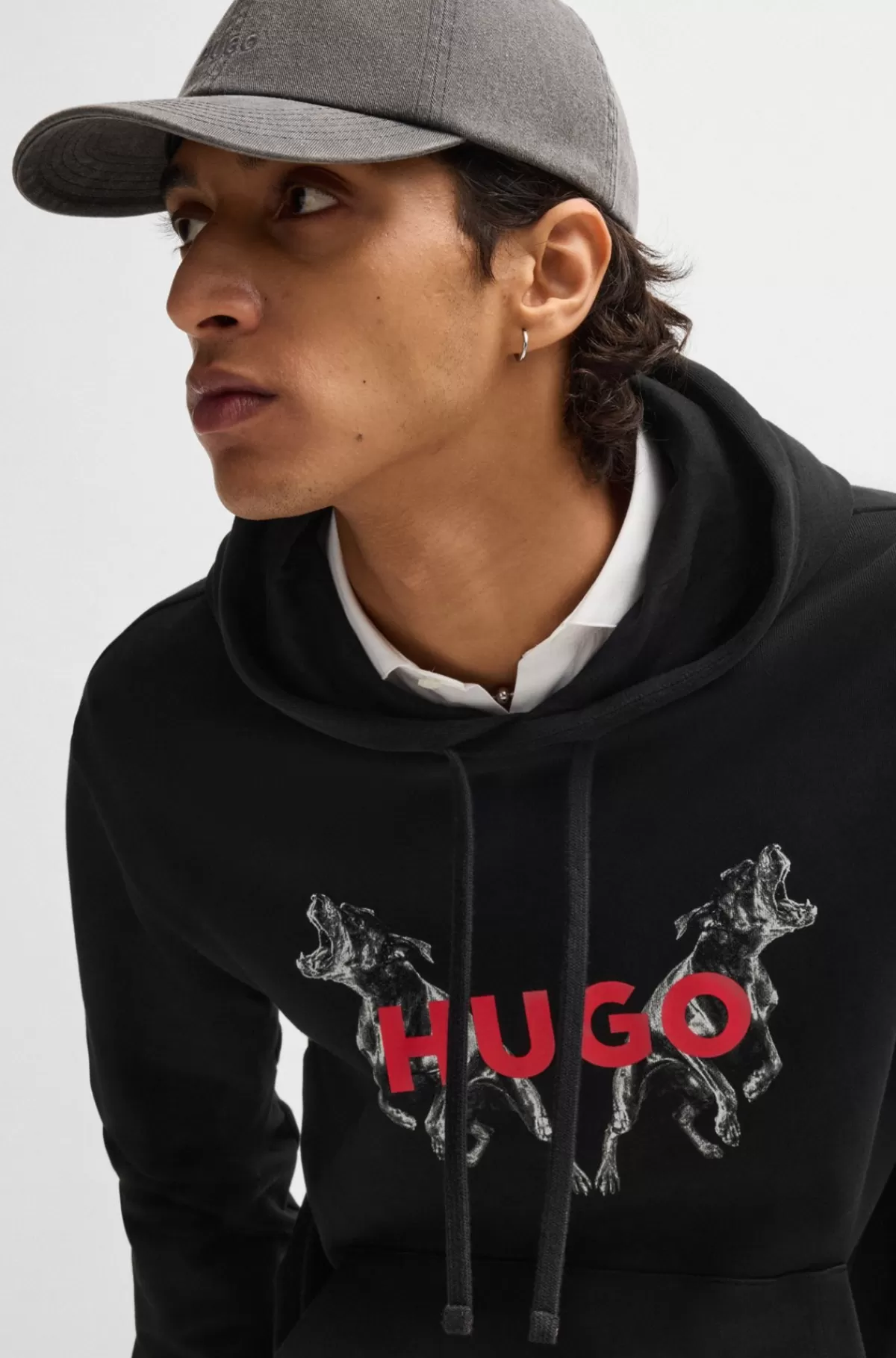 HUGO BOSS Hættetrøje I Sweatkvalitet Af Bomuld Med Grafisk Dyreprint Sort Fashion