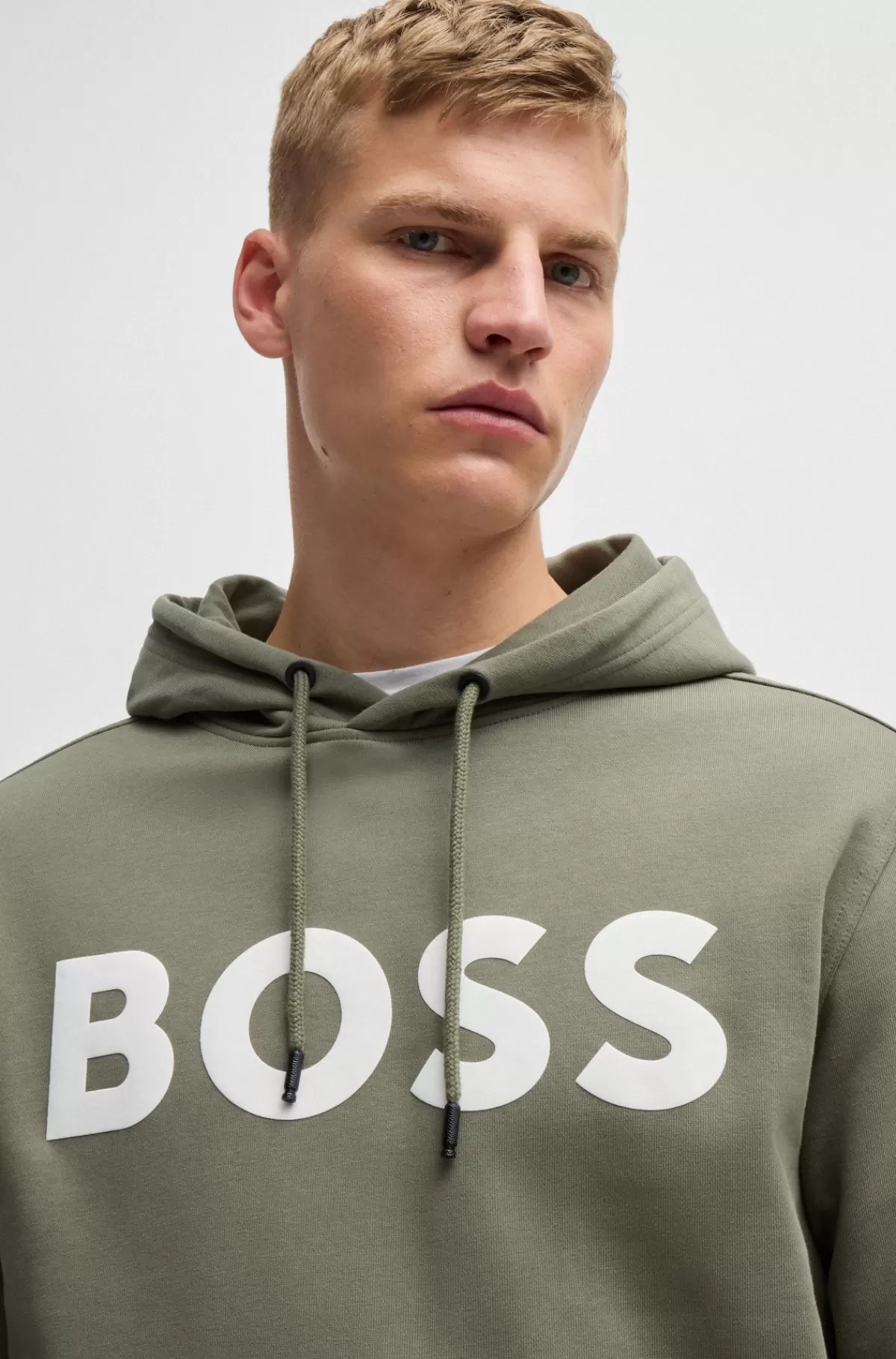 HUGO BOSS Hættetrøje I Sweatkvalitet Af Bomuld Med Relaxed Fit Og Kontrastlogo Kaki New