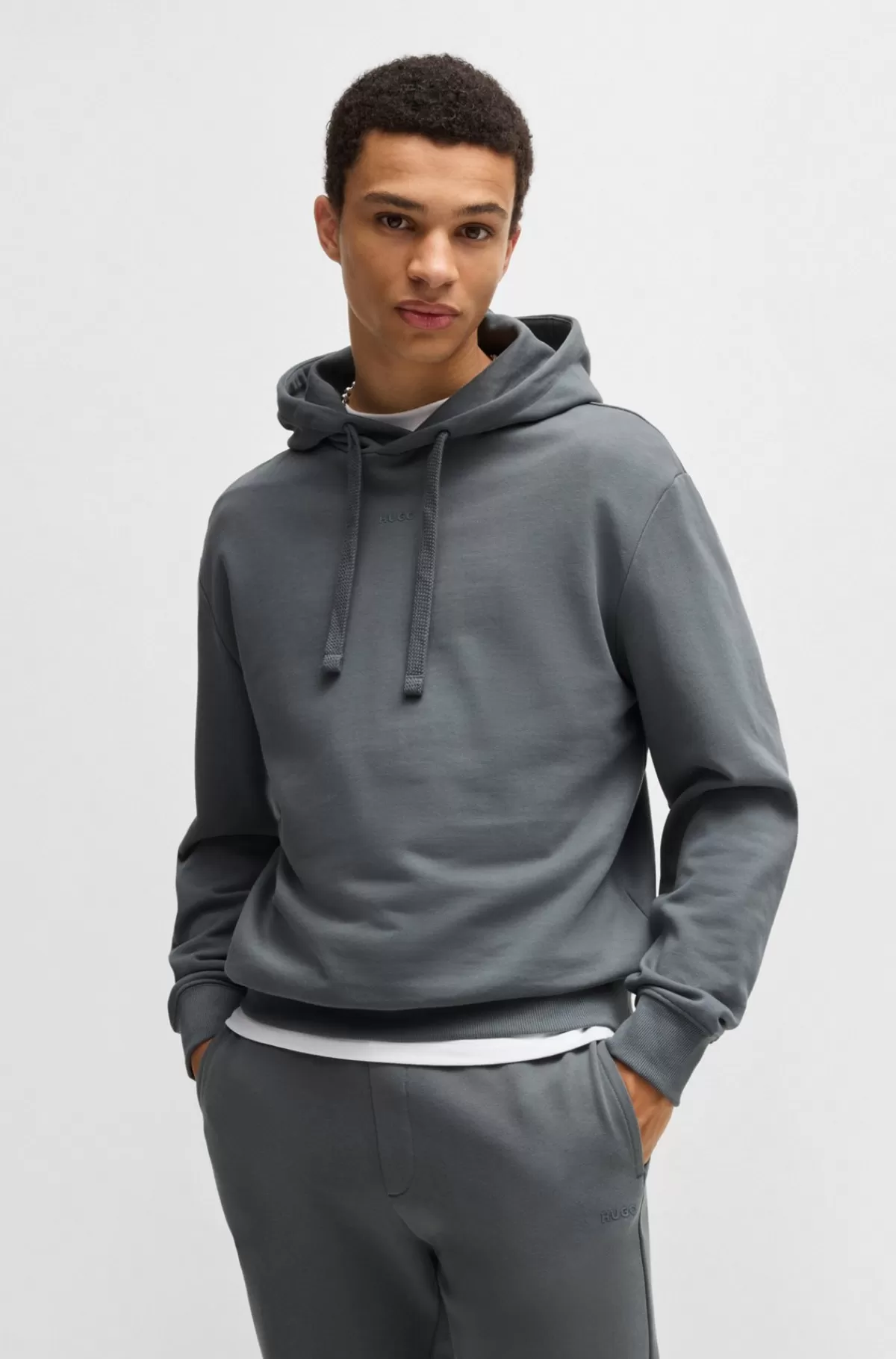 HUGO BOSS Hættetrøje I Sweatkvalitet Af Bomuld Med Relaxed Fit Og Logoprint Grå Flash Sale
