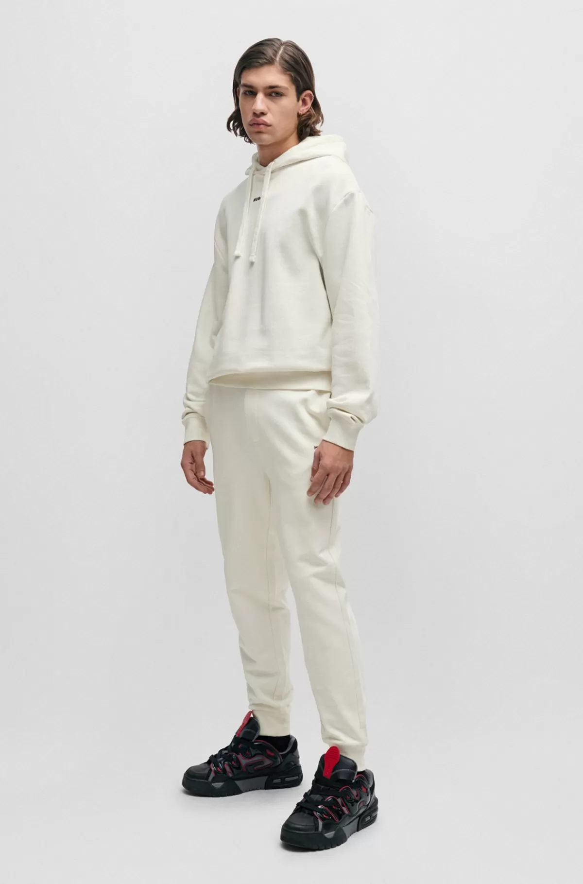 HUGO BOSS Hættetrøje I Sweatkvalitet Af Bomuld Med Relaxed Fit Og Logoprint Hvid Fashion