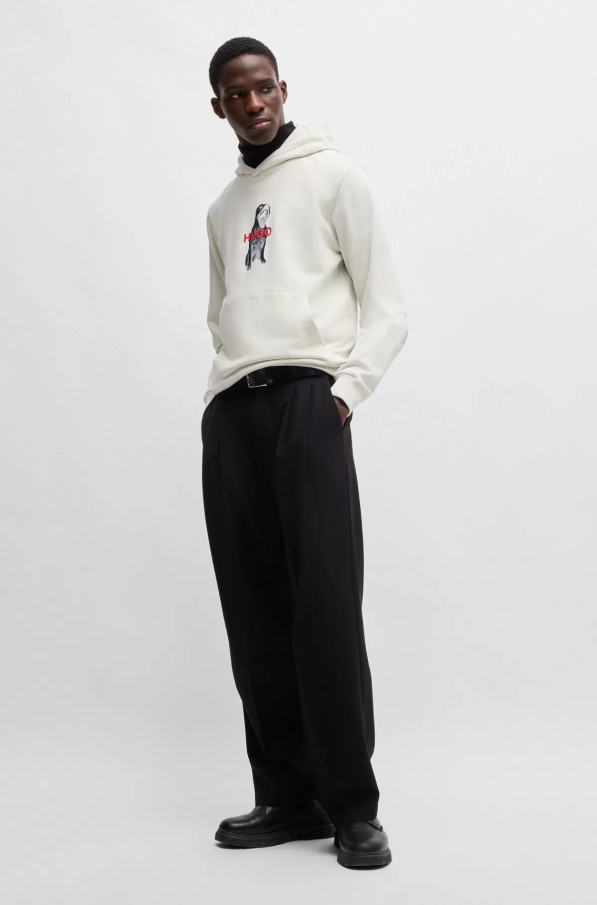 HUGO BOSS Hættetrøje Med Regular Fit Og Dyregrafik I Sweatkvalitet Af Bomuld Naturlig Hot