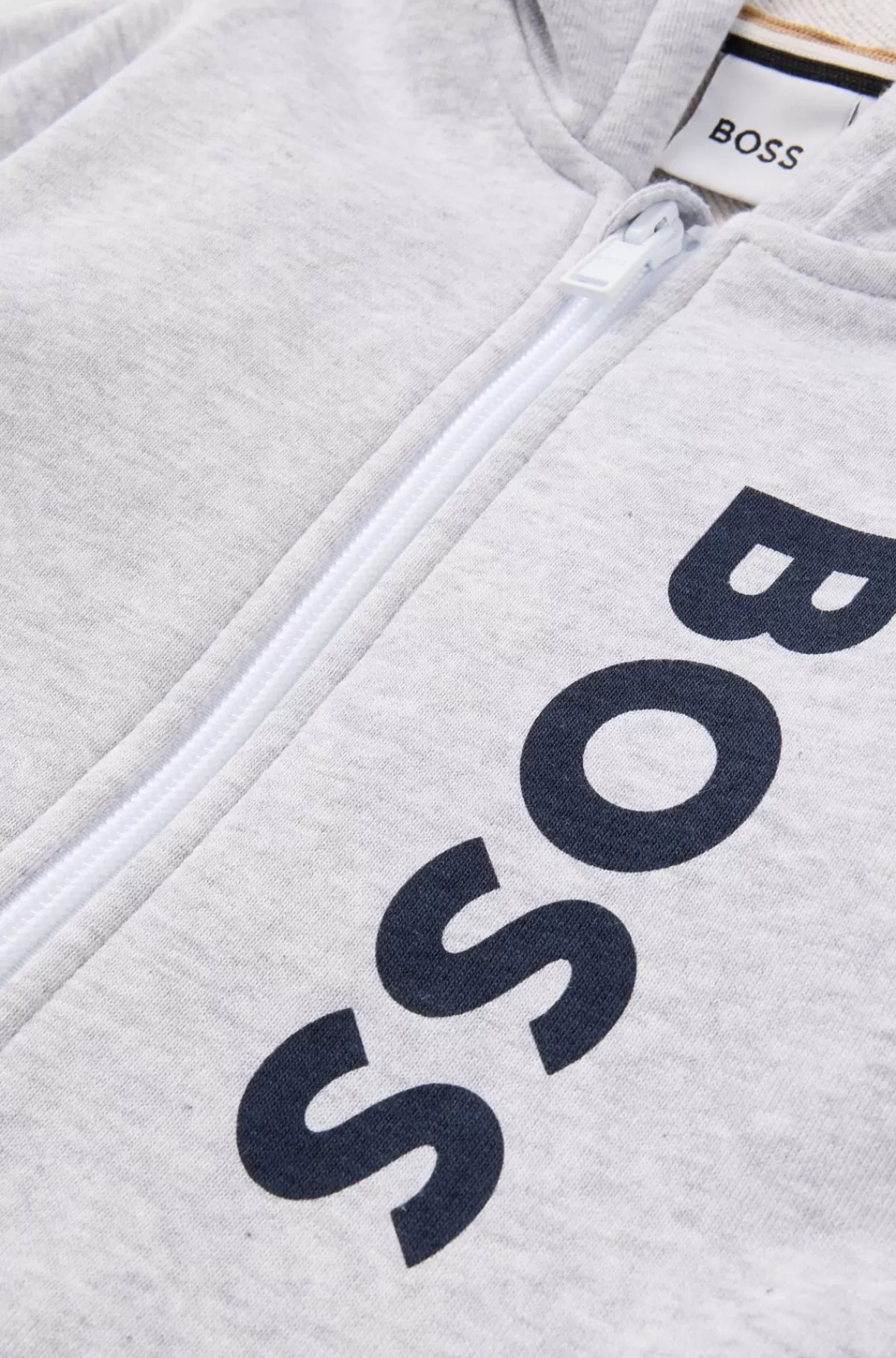 HUGO BOSS Hættetrøje Til Børn I Fleece Med Lynlås Og Lodret Logoprint Lysegrå Outlet