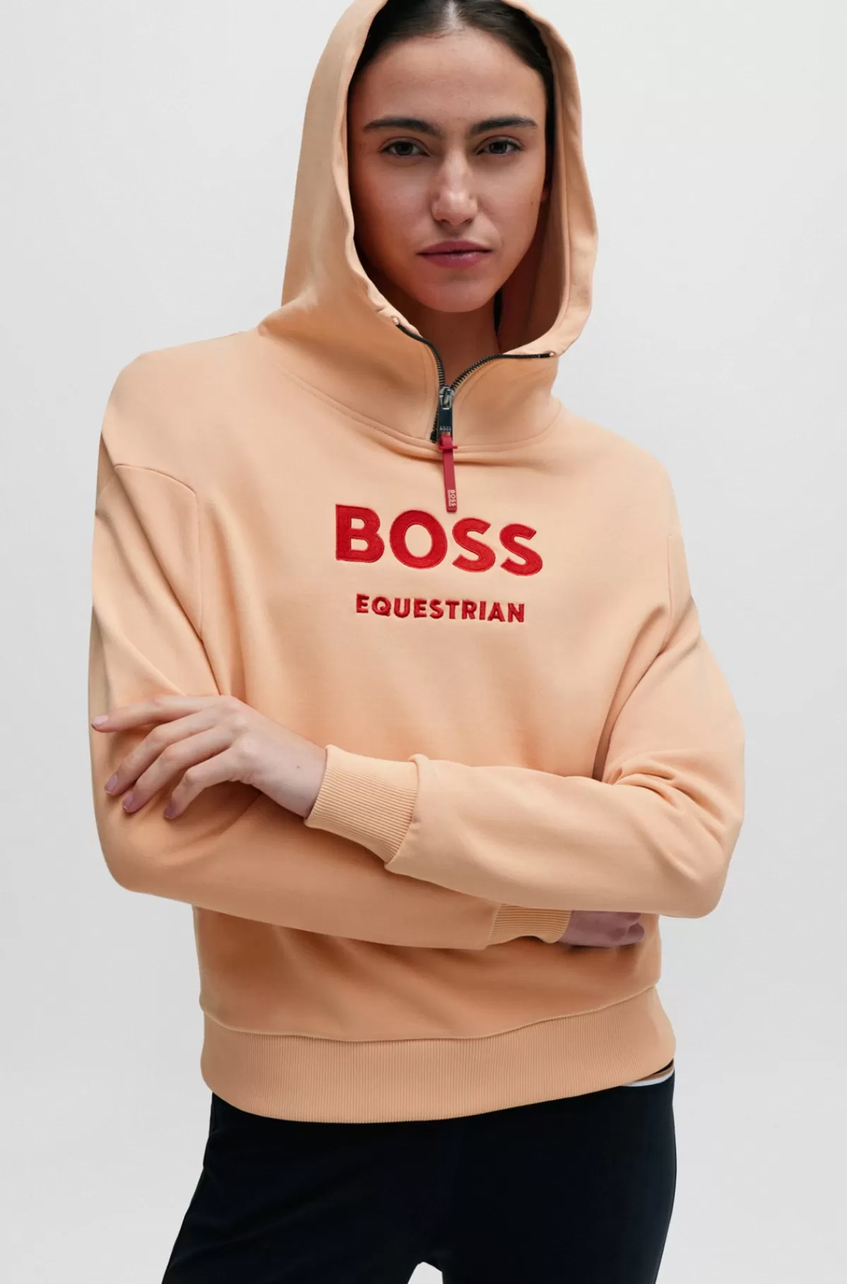 HUGO BOSS Hættetrøje Til Hestesport Med Lynlås Og Logomærke I Silikone Lys orange Discount