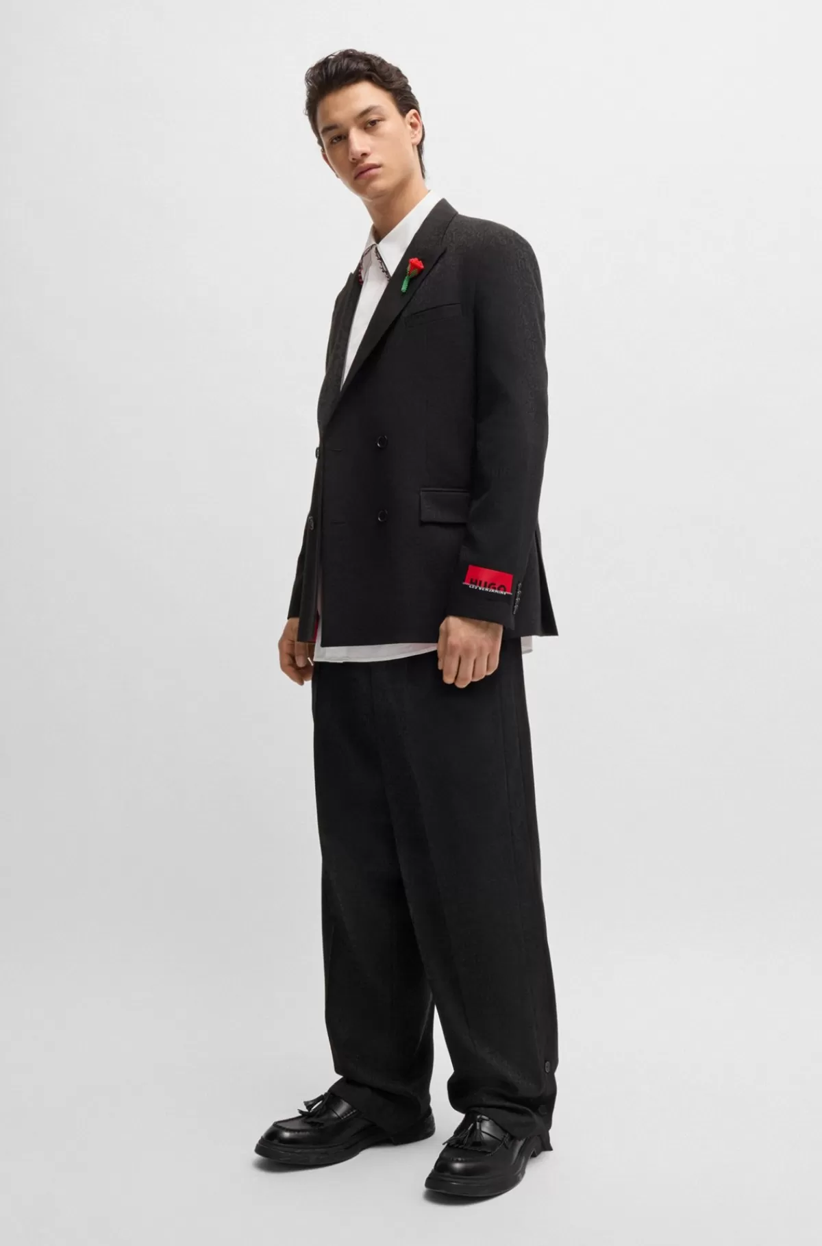 HUGO BOSS HUGO X Les Benjamins-bukser Med Modern Fit I Mønstret Jacquard Sort Cheap