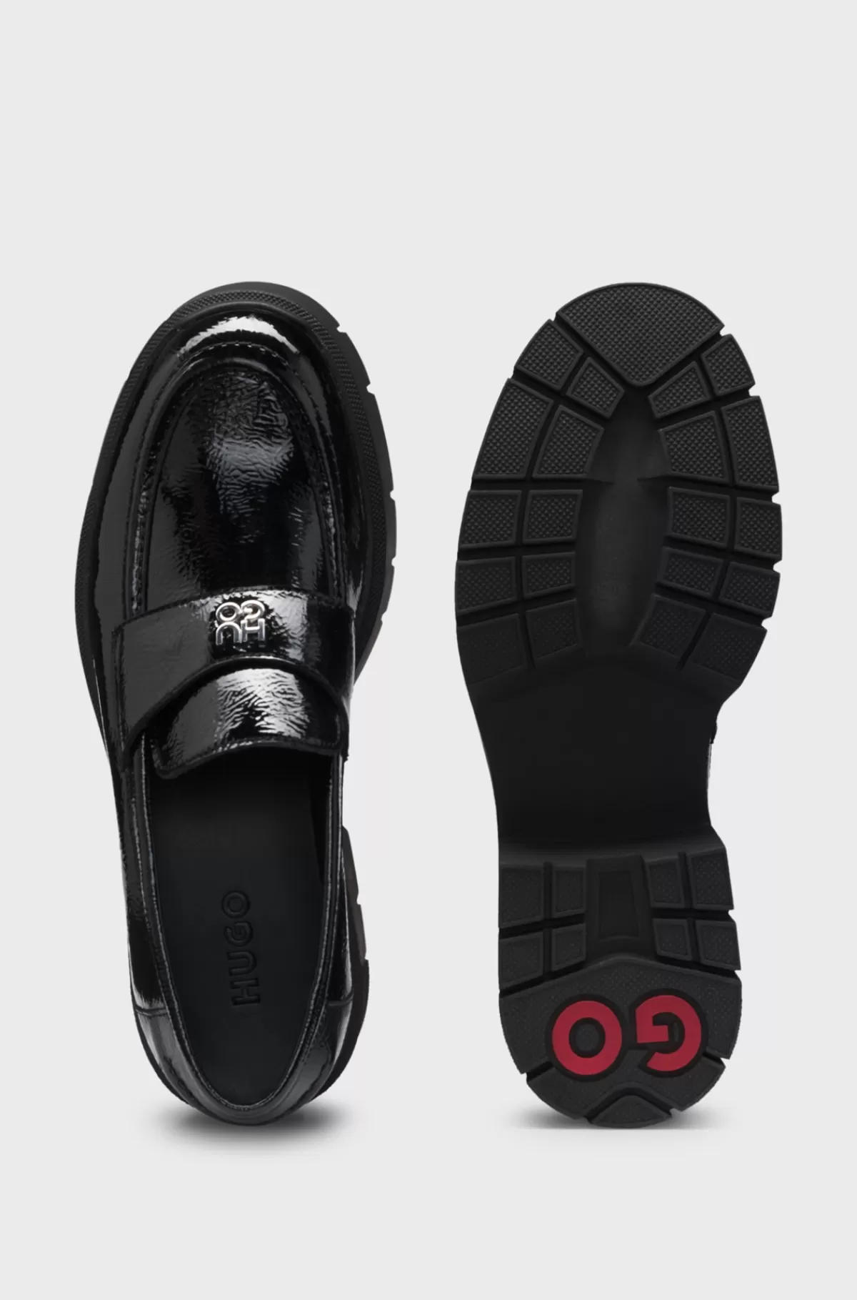 HUGO BOSS Hyttesko I Læder Med En Kraftig Sål Og Stablet Logo Sort Clearance