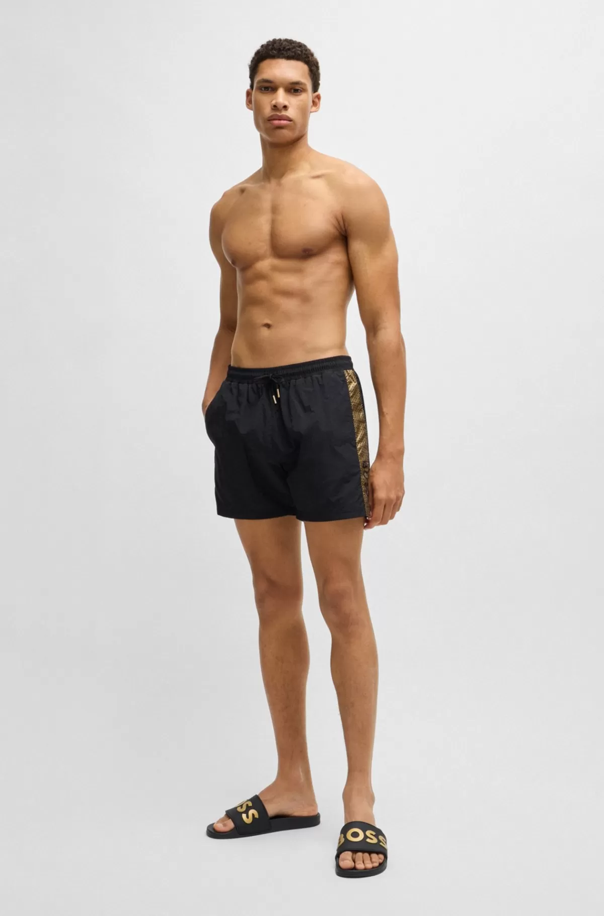 HUGO BOSS Italiensk Fremstillede Badesandaler Med Hævet Logo Sort Best Sale