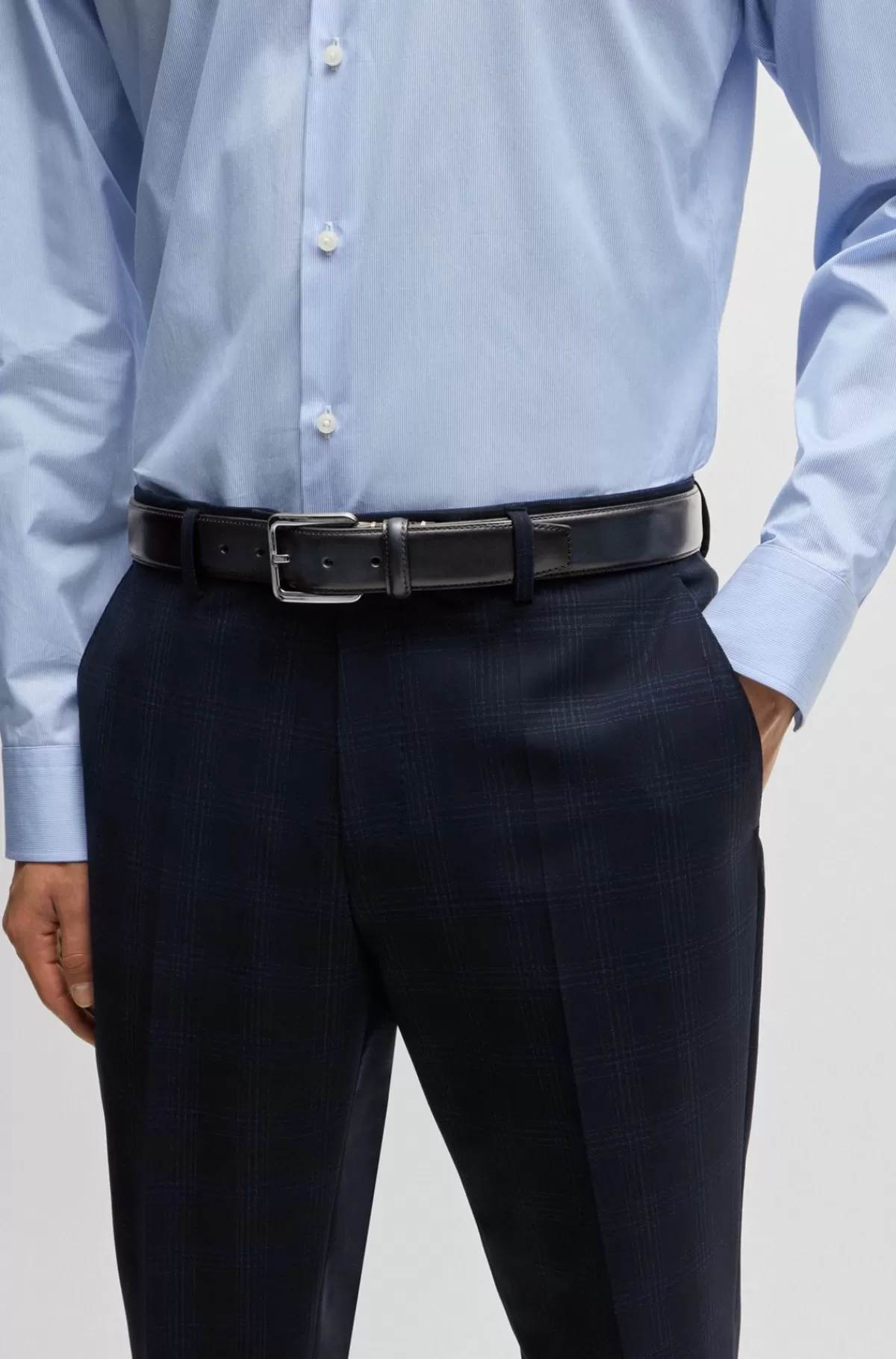 HUGO BOSS Italiensk Læderbælte Med Sting I Kontrastfarve Mørkeblå Flash Sale